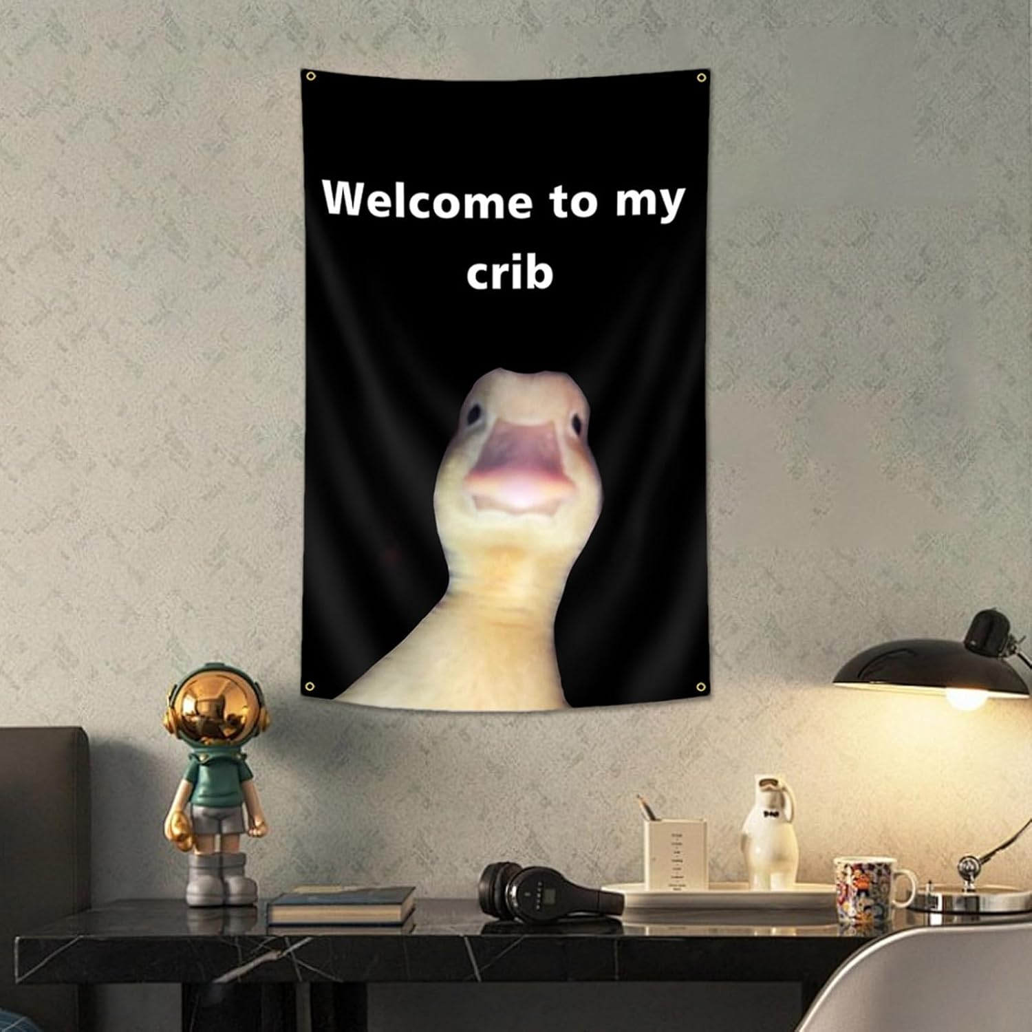 Welcome to My Crib, Duck Flag Wall Tapestry Hangable with Brass Grommets, Bedroom Decorations, Home Decor, Funny Posters, Indoor Outdoor Backdrop for College Dorm image number 5