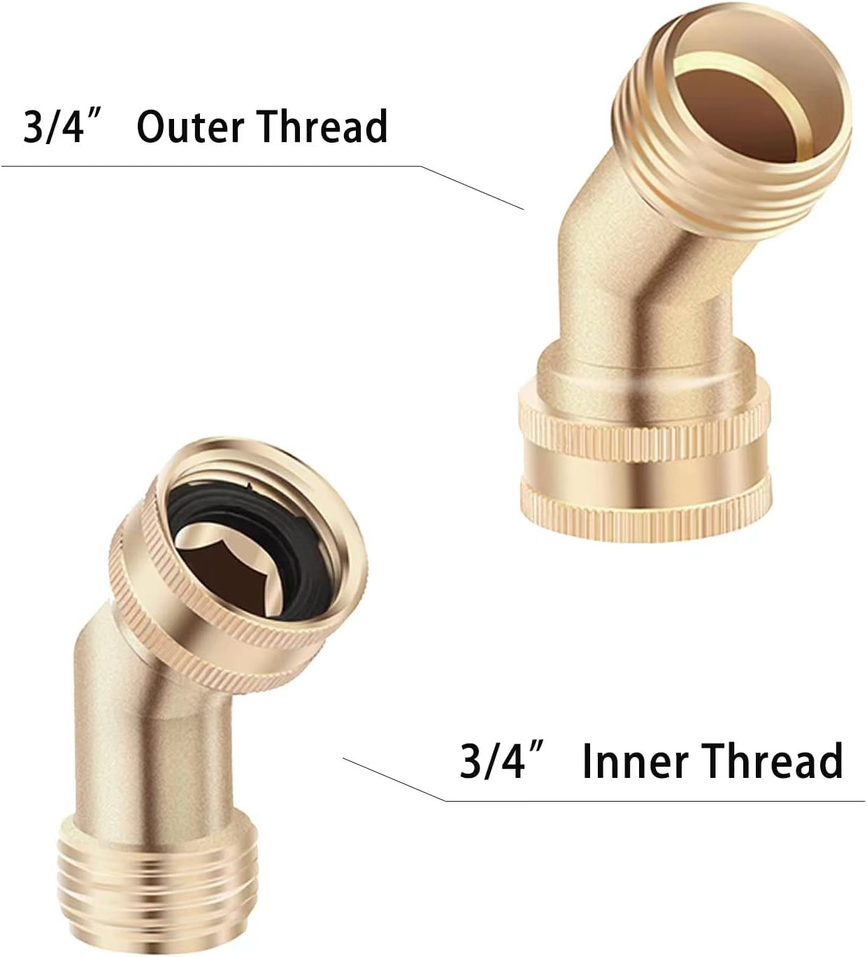 45 Degree Garden Hose Elbow, Eliminates Stress and Strain on RV Water Intake Hose Fittings, 3/4" GHT and Solid Brass, 2 Pack image number 4