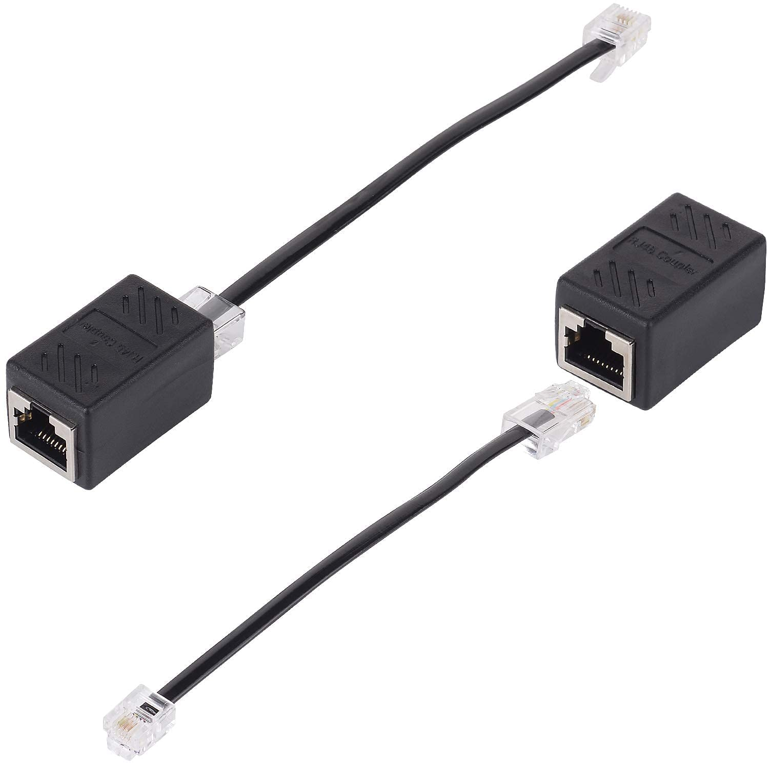 2 Pcs RJ45 to RJ11 Adapter - Black 8P8C to 6P4C Telephone Cable + Expansion Converter for ADSL Modem image number 3