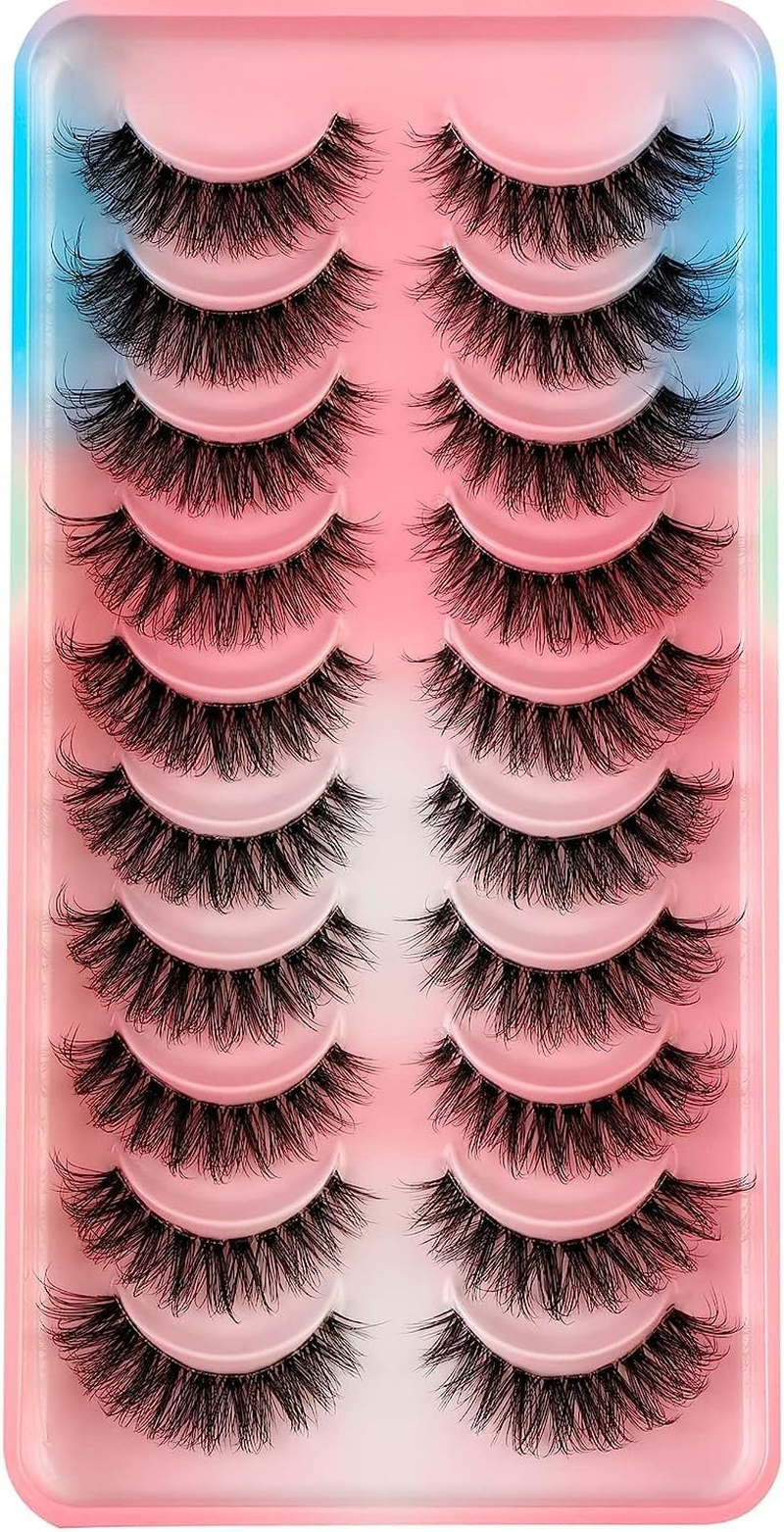 Clear Band False Eyelashes 10 Pairs 3D Natural Look Cat Eye Short Supernatural Cross Soft Reusable Lashes (AWH167) image number 5