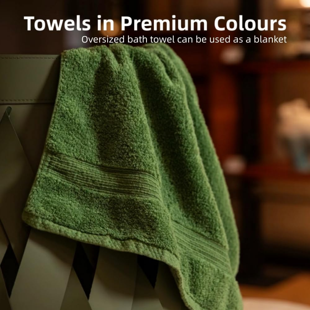Towels for Bathroom - Ultra Soft Luxury Bath Towels Set of 3, 1 Oversized Bath Towel 1 Hand Towel 1 Washcloth, 100% Cotton Towels, Highly Absorbent, Quick Drying Larger Size Bath Towel Sheets - Green image number 6