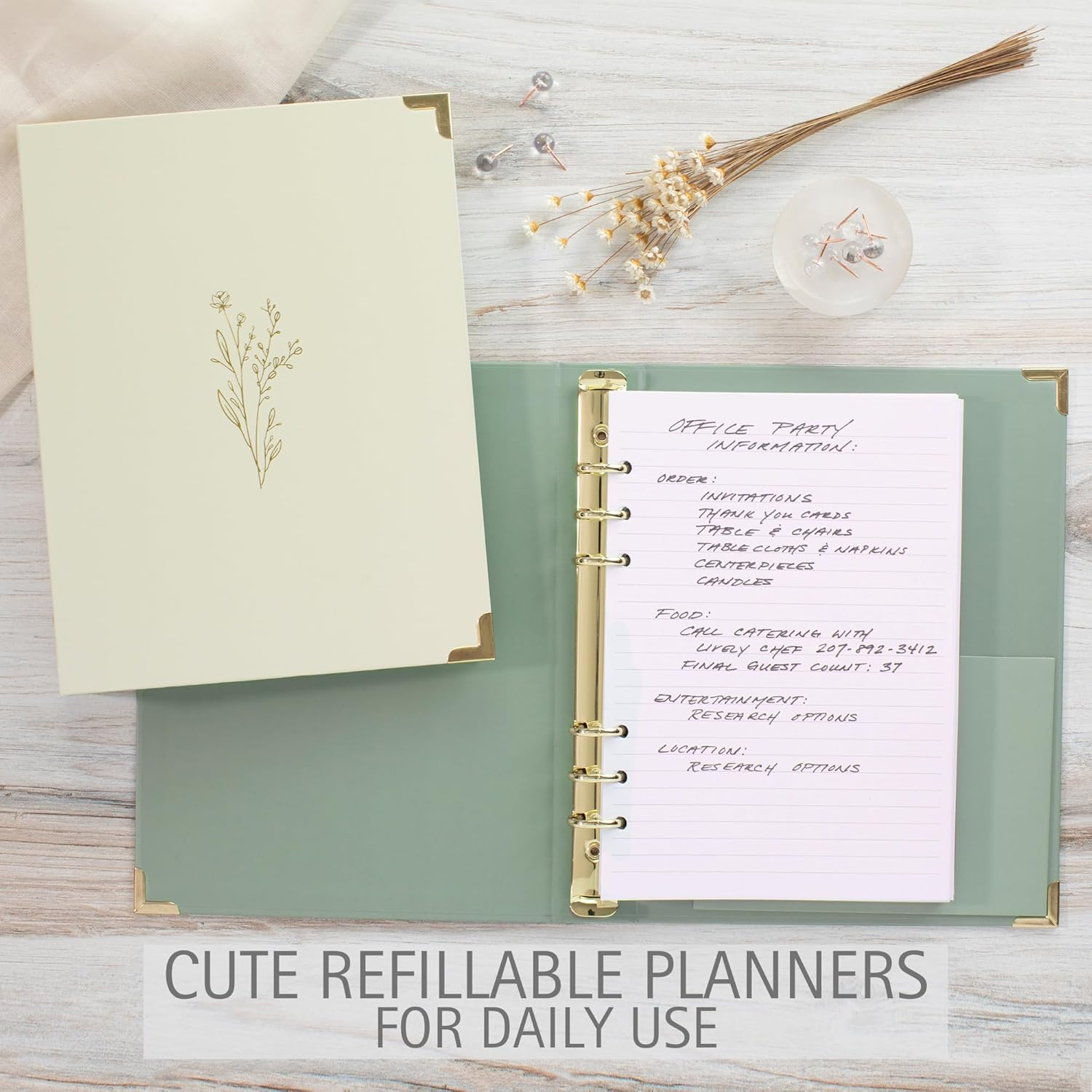 ZICOTO Aesthetic 6 Ring A5 Binder Set of 2 - the Perfect 1 Inch Planner Binder for Journaling or Collections - Refillable Notebook Binder with Pocket, ZIC-RBINDER-BG_23-097B, Beige-Green