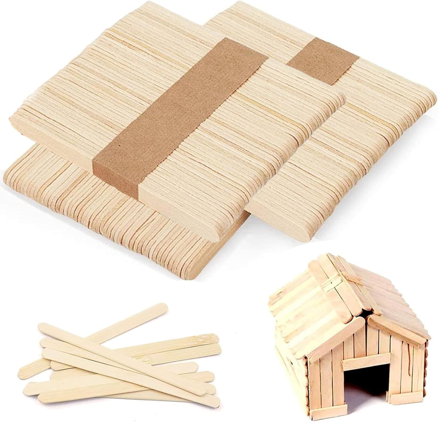 150 PCS Wooden Craft Sticks, Wood Popsicle Ice Cream Sticks for DIY Wood Crafts, Hair Removal and Waxing Supplies, Paint Stirrer, Art Projects and Ice Pop Sticks,Classroom Art Supplies image number 3