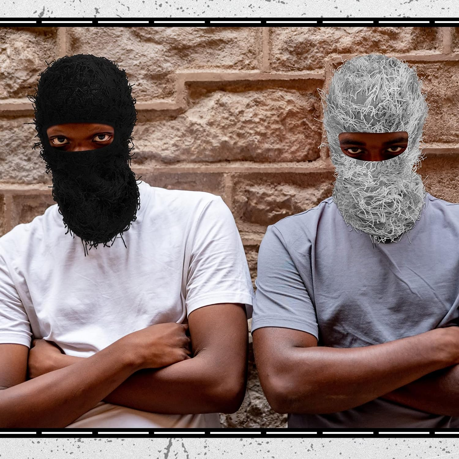 Newcotte 3 Pcs Distressed Balaclava Full Face Ski Mask Cool Knitted Balaclava Windproof Ski Mask for Men Women Cold Weather image number 4