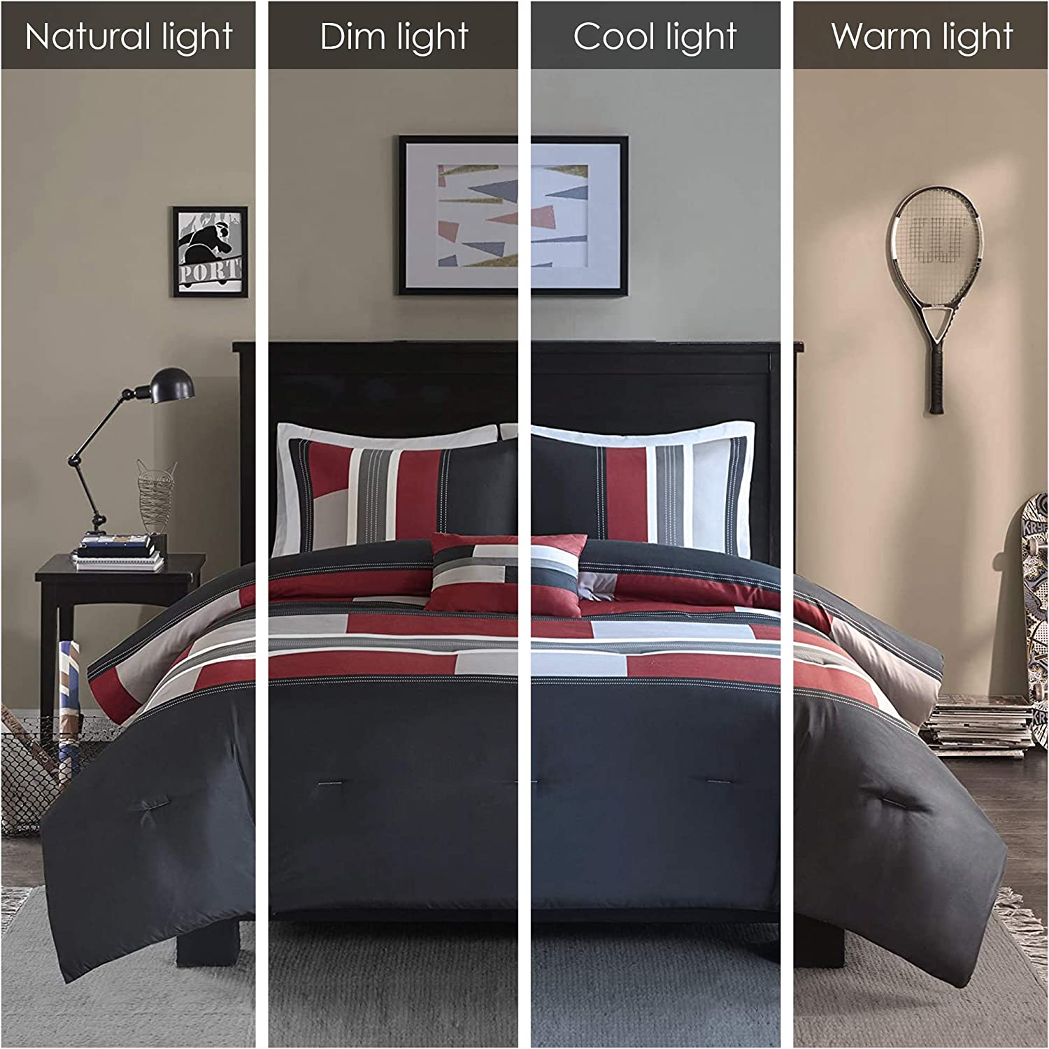 Comfort Spaces Casual Comforter Set Sporty Design, Vibrant Color, Active Lifestyle Boys Bedroom D&eacute;cor, All Season Soft Microfiber Bedding Set, Decorative Pillow, Sham Black/Red Twin/Twin XL 3 Piece