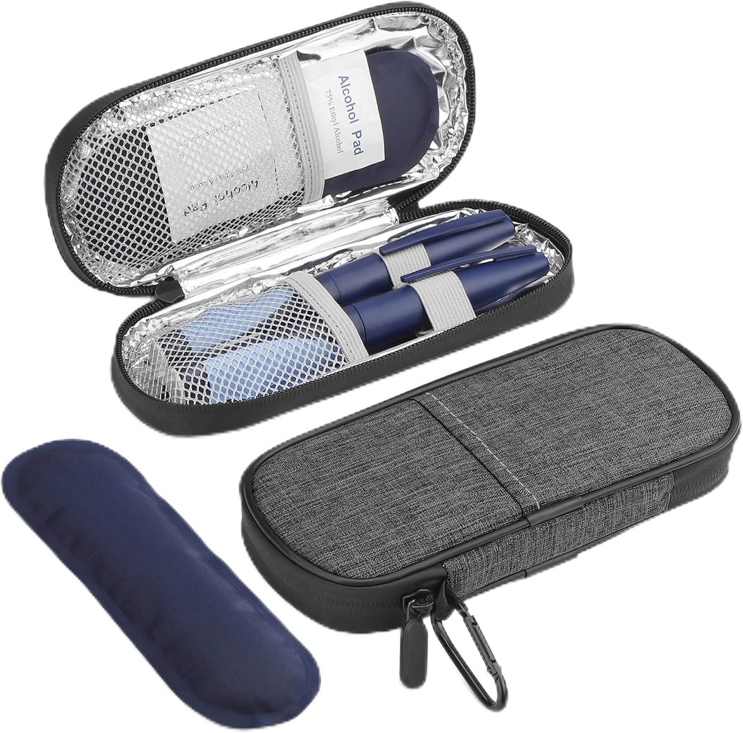 Insulin Pen Cooler Travel Case Diabetic Medication Insulated Cool Organizer with 2 Reusable Ice Packs for Insulin Pen and Other Diabetic Supplies, for the Daily Life and Trip(Grey)