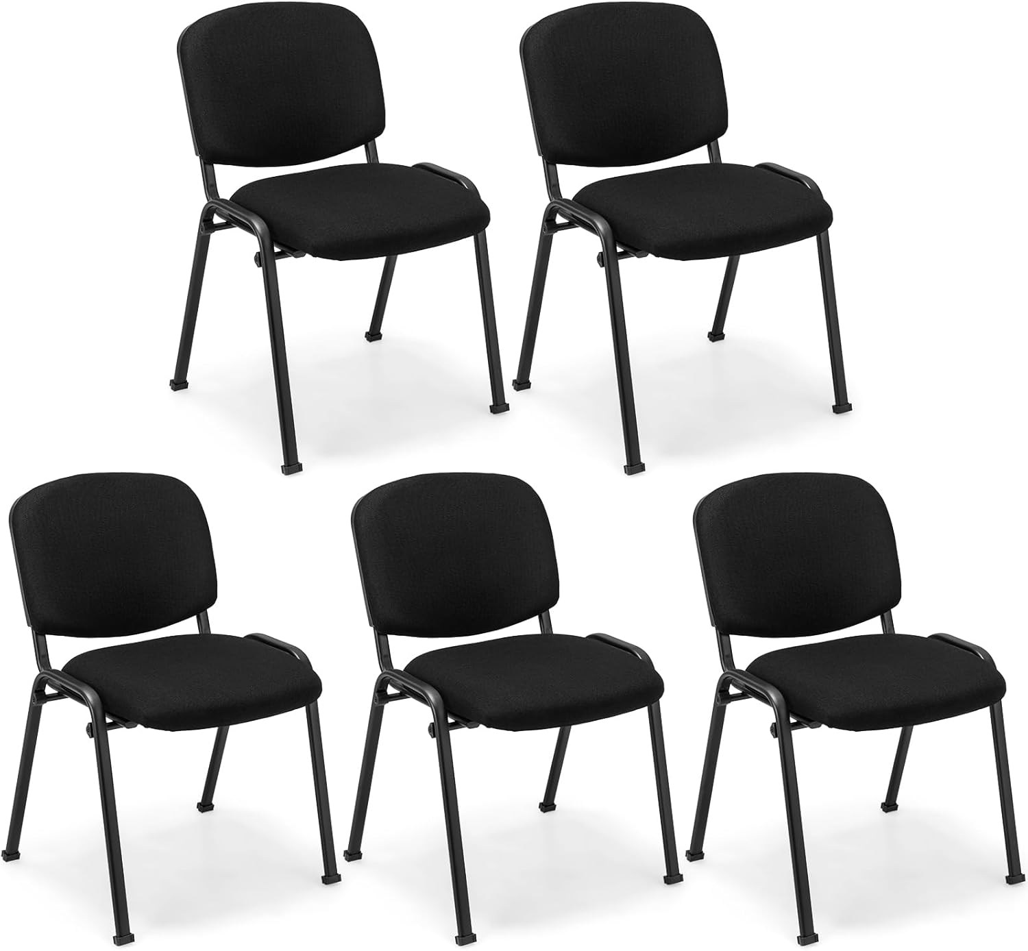 Costway Set of 5 Conference Room Chairs, Stackable Guest Chairs with Upholstered Back & Seat, Ergonomic Office Reception Chairs for Waiting Room, Meeting Room, Reception, Black image number 3