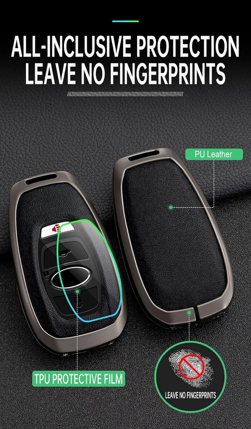 Ontto Alloy Car Key Fob Cover Fit for Subaru Forester Crosstrek Outback WRX Ascent BRZ Impreza Legacy Leather Smart Key Case Shell Key Holder Bag Keyring Keychain Protector Accessories Silver-Brown image number 2