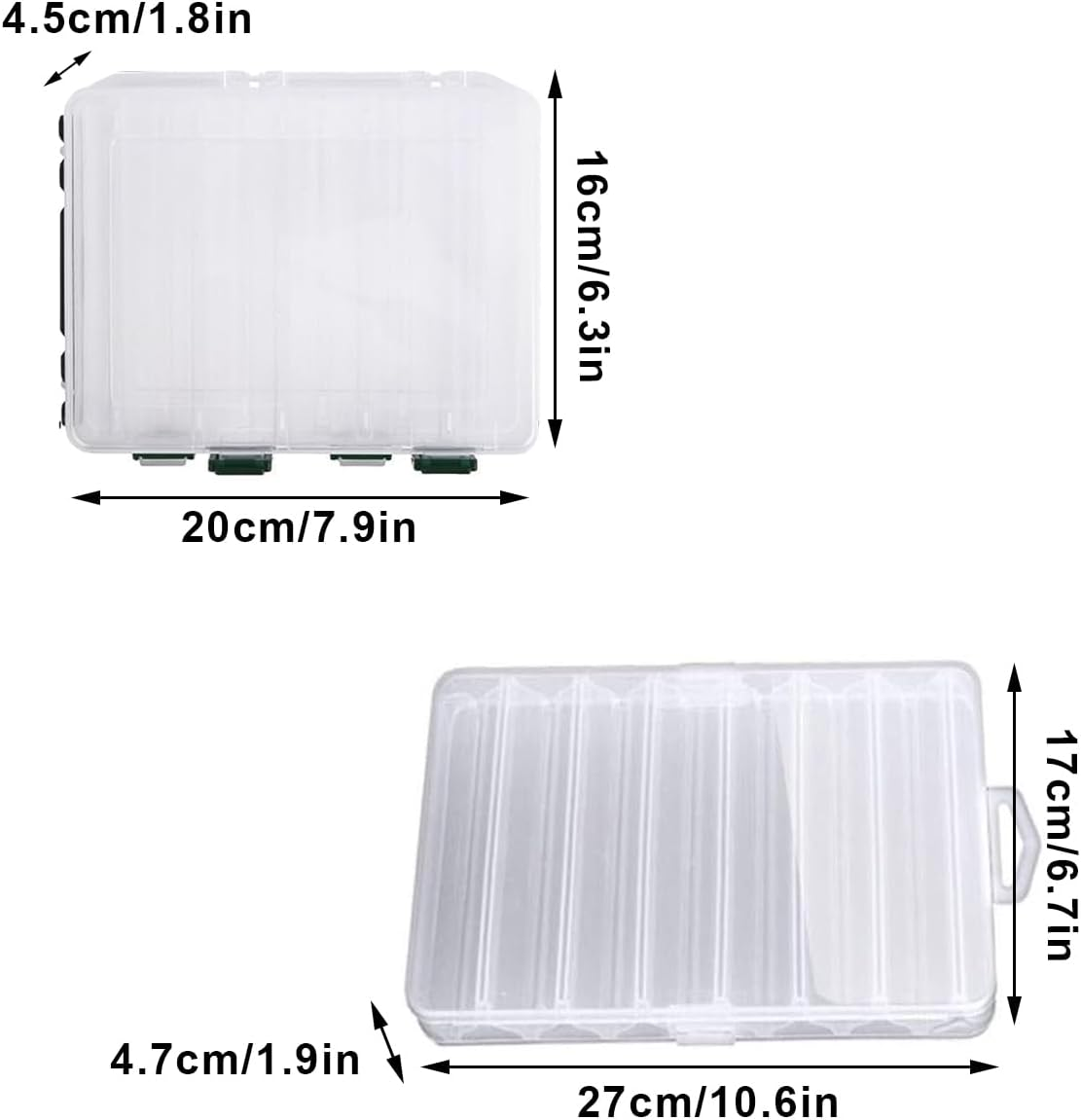 AIMALL Fishing Tackle Box with Dividers, 5-Grid Bait Storage Box, Double/Single Layer Plastic Lure Organiser, Waterproof Fishing Gear Box image number 3