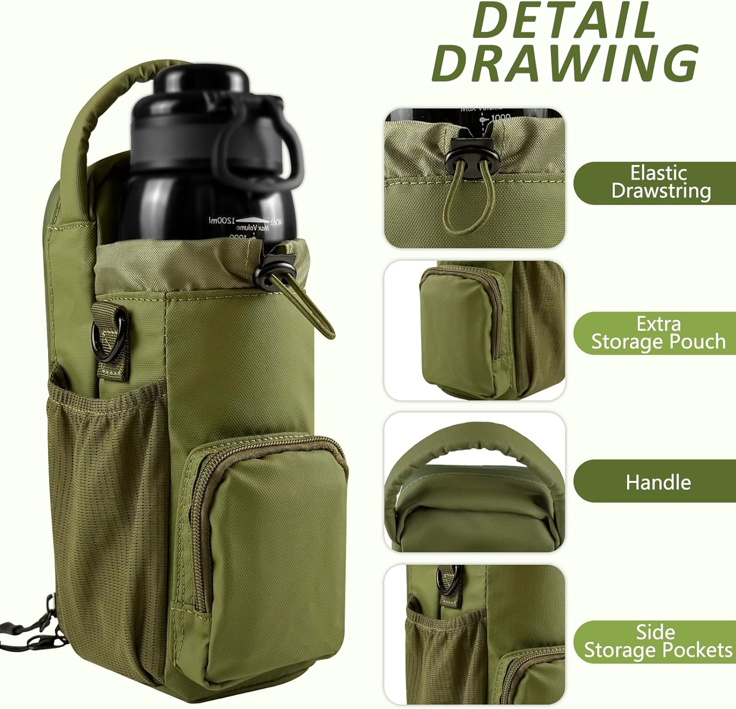 Magnetic Gym Bag for Men and Women, Magnetic Water Bottle Holder for Gym, Small Gym Bag, Gym Gifts for Women and Men, Green, up to 40 Oz, Movement