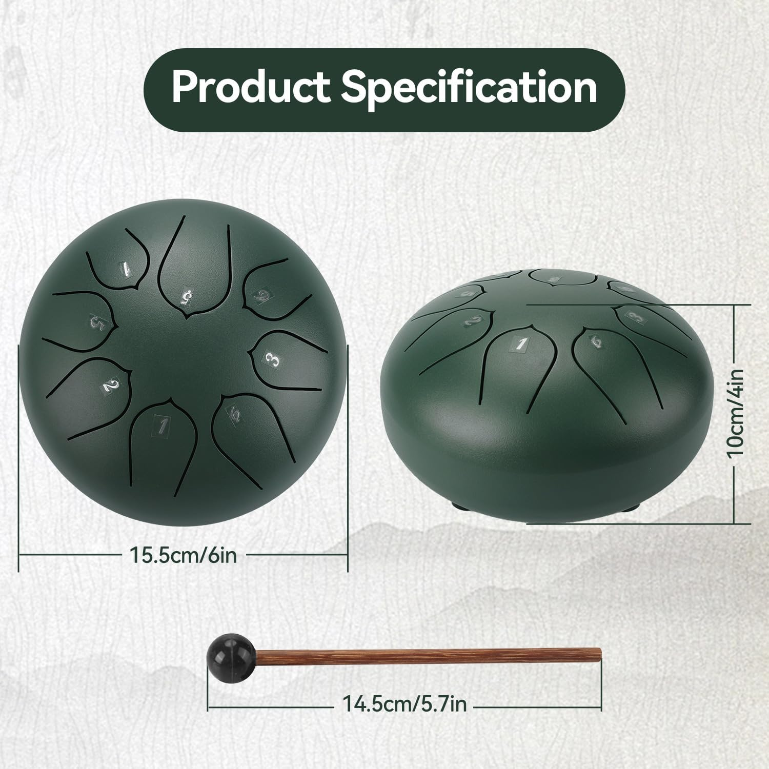 Rain Drum Tongue Drum for outside Garden 6 Inches 8 Notes Waterproof Steel Chakra Drum Musical Percussion Instrument Kit with Bag Mallets for Education Entertainment Meditation Yoga