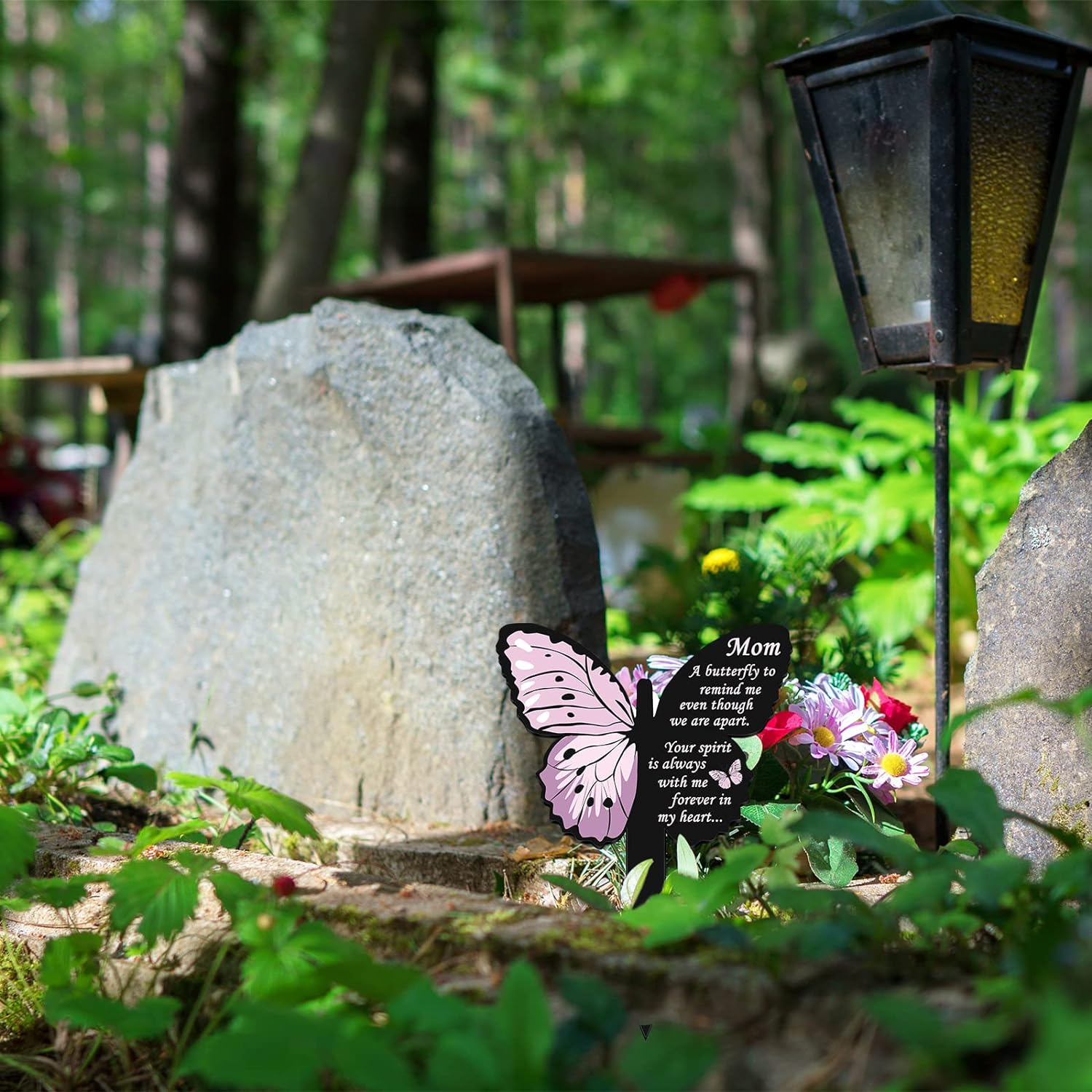 Geosar Mom Memorial Stakes Cemetery Grave Plaque Stake Markers Memorial Butterfly Plaques for Outdoors Sympathy Garden Stake Acrylic Waterproof Garden Grave Decoration(Cute Style) image number 3