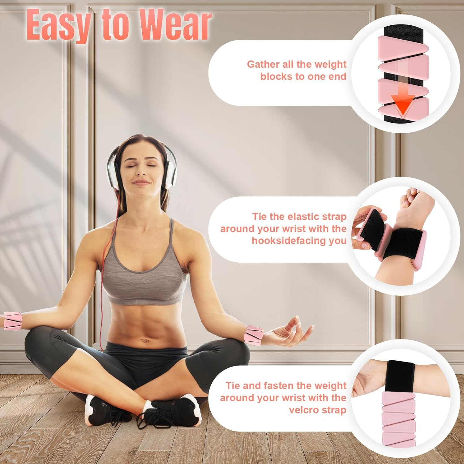 Wrist Ankle Weights for Women, Adjustable Wearable Silicone Leg Arm Weights, Weighted Wristbands Set of 2 (1 Lb Each) for Jogging, Yoga, Pilates, Swimming, Barre, Strength Training (Pink) image number 6