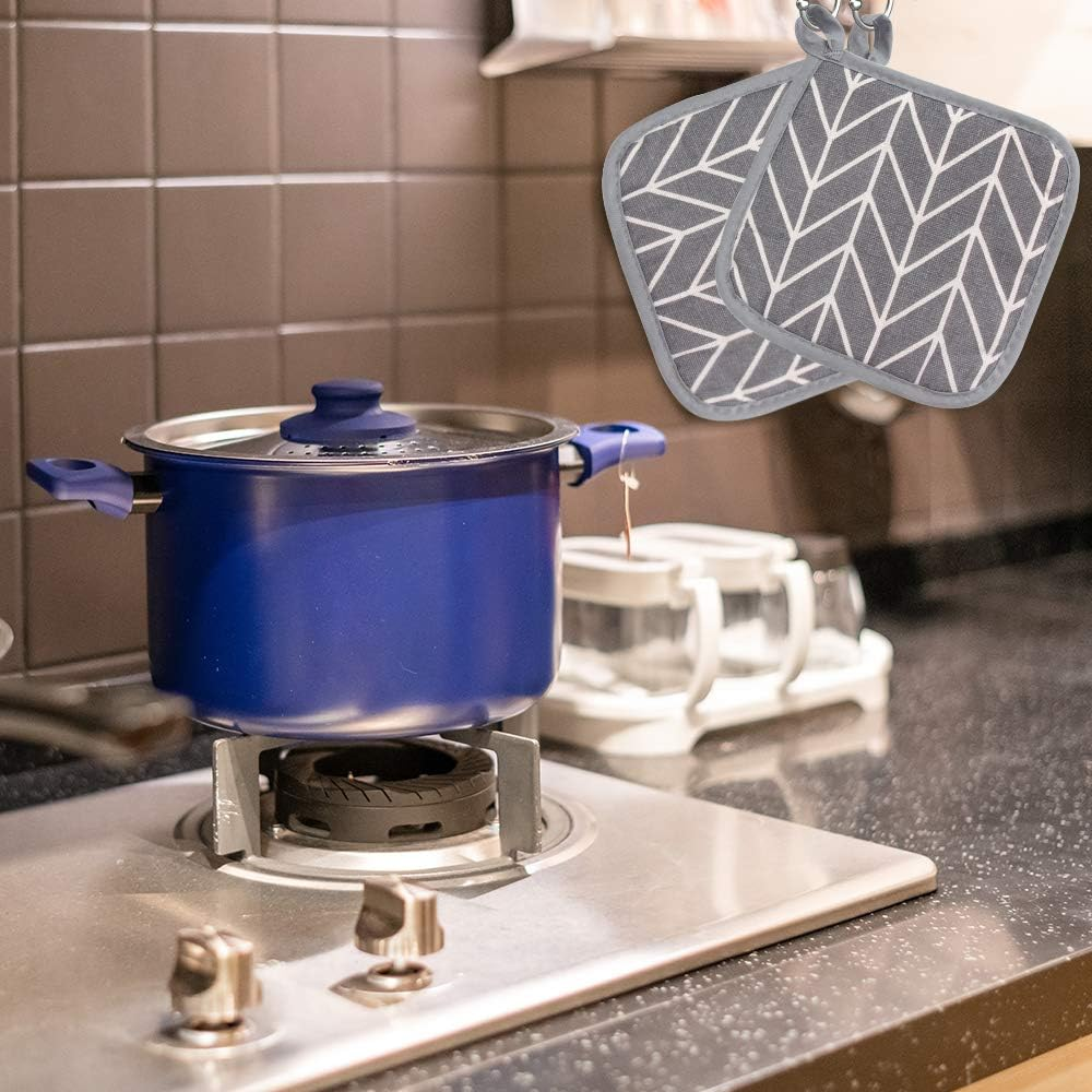 4 Pieces Extra Large Cotton Pot Holders and Oven Gloves Set, Heat Resistant Square Handles, Ideal for Cooking, Baking and Kitchen Use image number 4