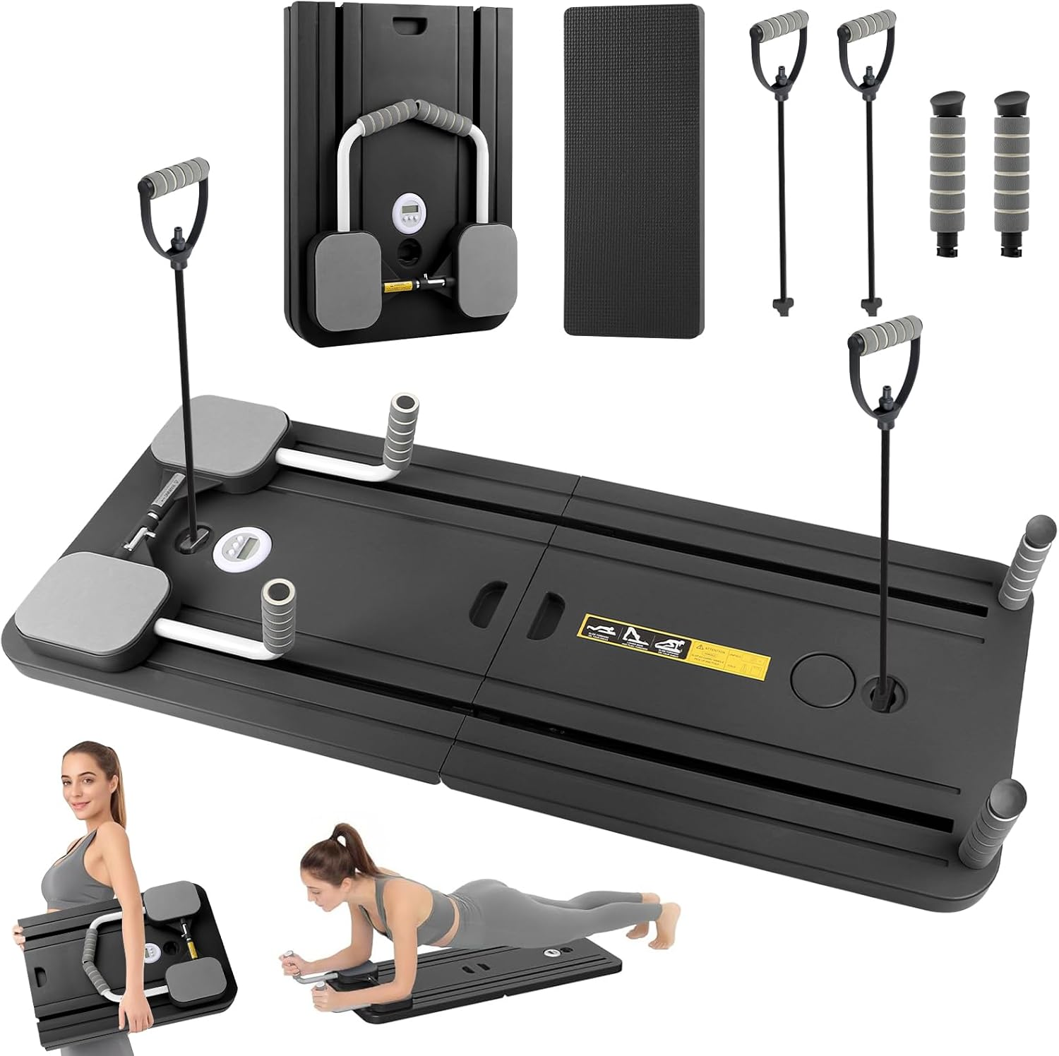 5 in 1 Pilates Reformer, Portable Foldable Pilates Board with Handles, Knee Pad and Compact Design, Black 106Cm X 40Cm X 2.8Cm Multifunctional Exercise Machine Workout Equipment for Women image number 6