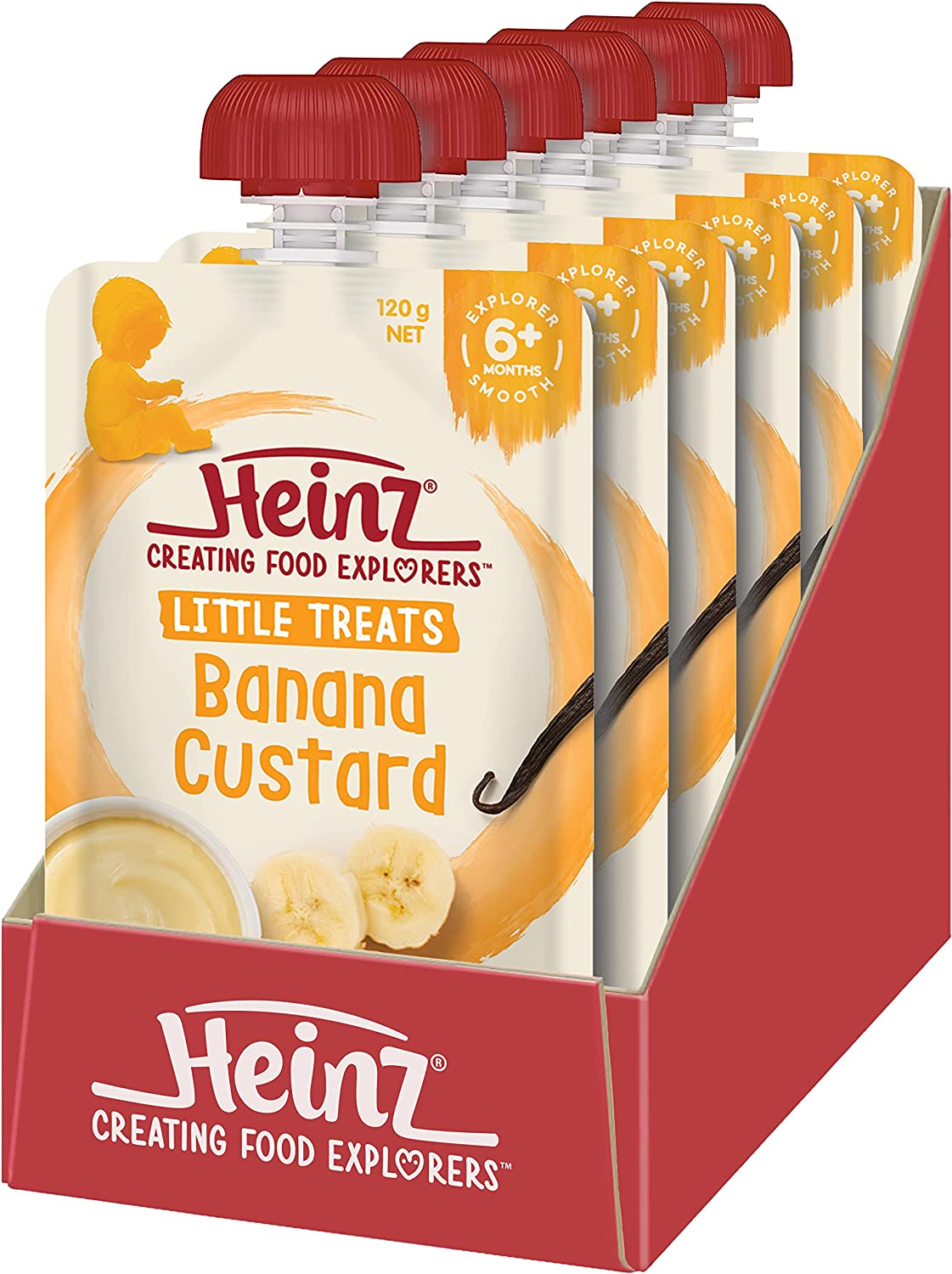 Heinz 6+ Months Banana Custard Heinz for Baby Heinz Little Treats Baby Food Pouch No Artificial Flavours, No Preservatives, No Added Colours 120G (Pack of 6) image number 2