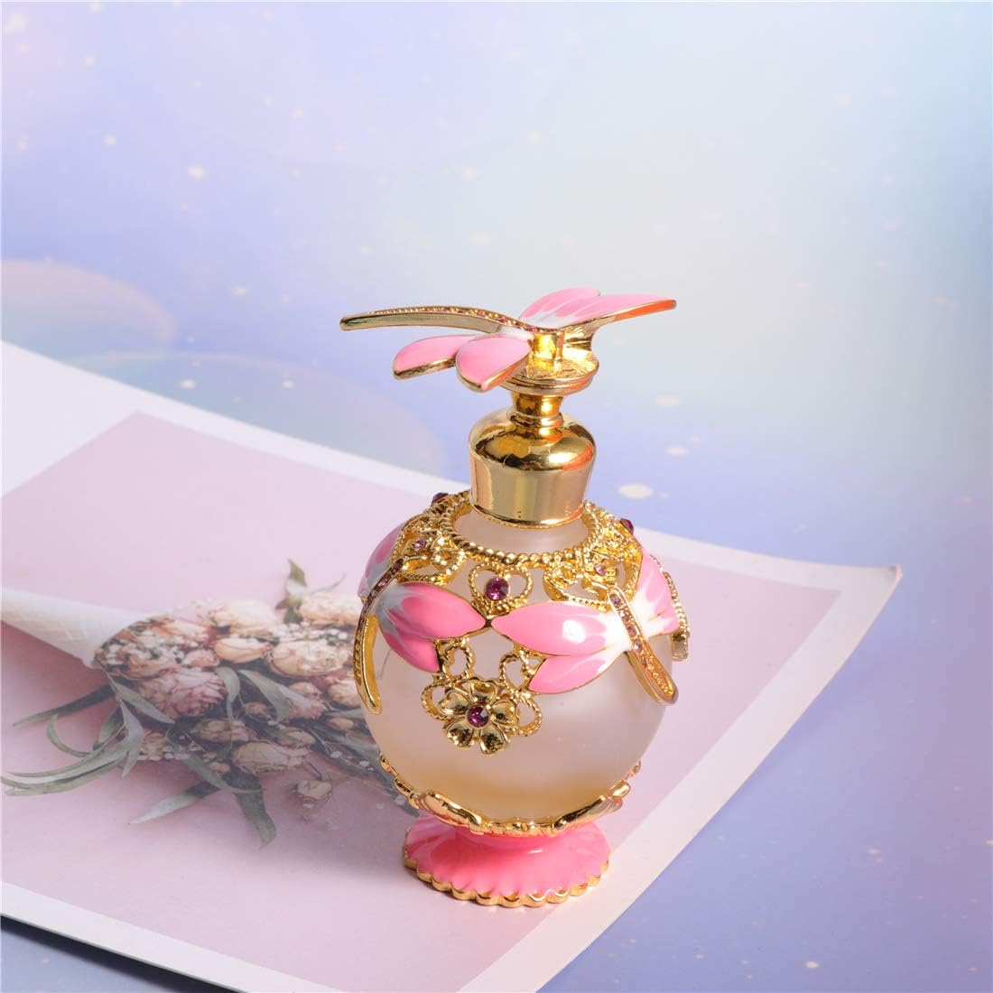 Waltz&F Pink Dragonfly Vintage Refillable Perfume Bottle Empty Frosted Glass Essential Oil Bottle Home Decor 25Ml image number 4