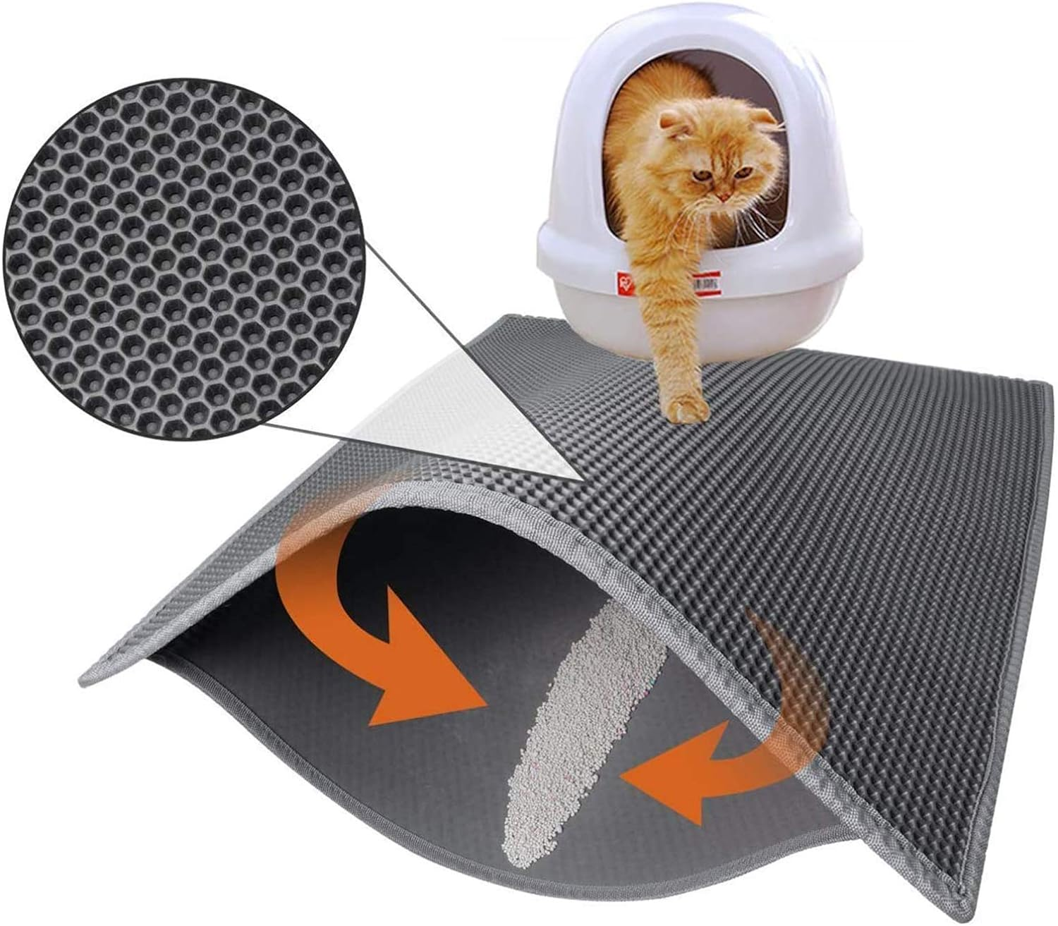 Cat Litter Mat Litter Boxes Trapper Mat Trapper Size 24" X15", Honeycomb Double-Layer Waterproof Urine Proof Material, Easy Clean Washable and Floor Carpet Protection (Light Grey) image number 5