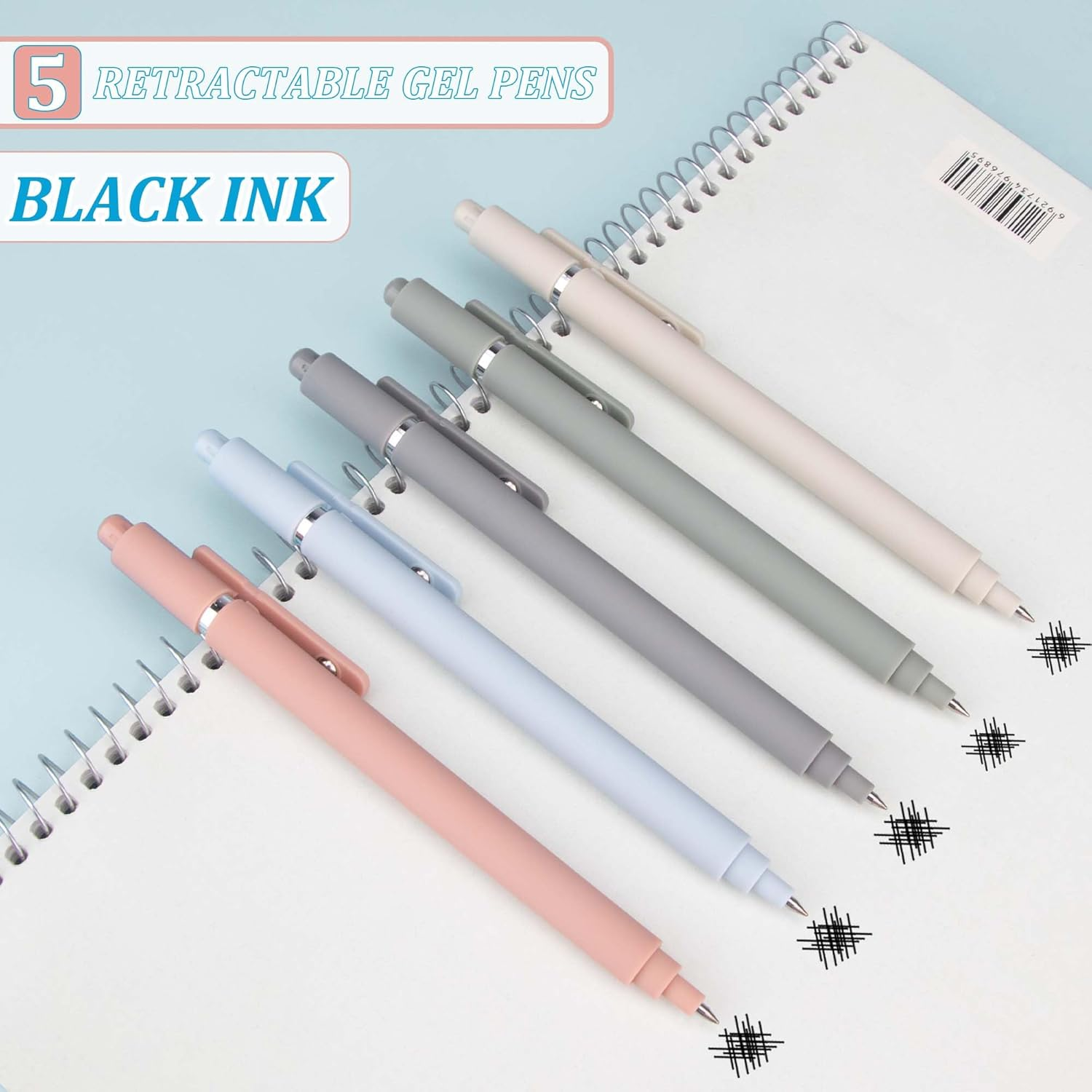 YUNAI Retractable Gel Pens, 5PCS 0.5Mm Black Ink Ballpoint Pens with Silicone Clip, Premium Smooth Writing Quick Dry Ink Fine Point Rollerball Pens for School Office Home Stationery Supplies - Light Colors-Multicolor Ink image number 2
