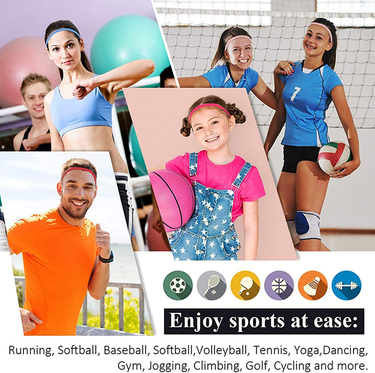 5 Pcs Lightweight Sports Elastic Headband, MH MOIHSING Non-Slip Thin Silicone Sweat Band, Newest Fitness Fashion Color Yoga Head Band Hair Accessories for Men Women Girls Teenagers for Working Out image number 4