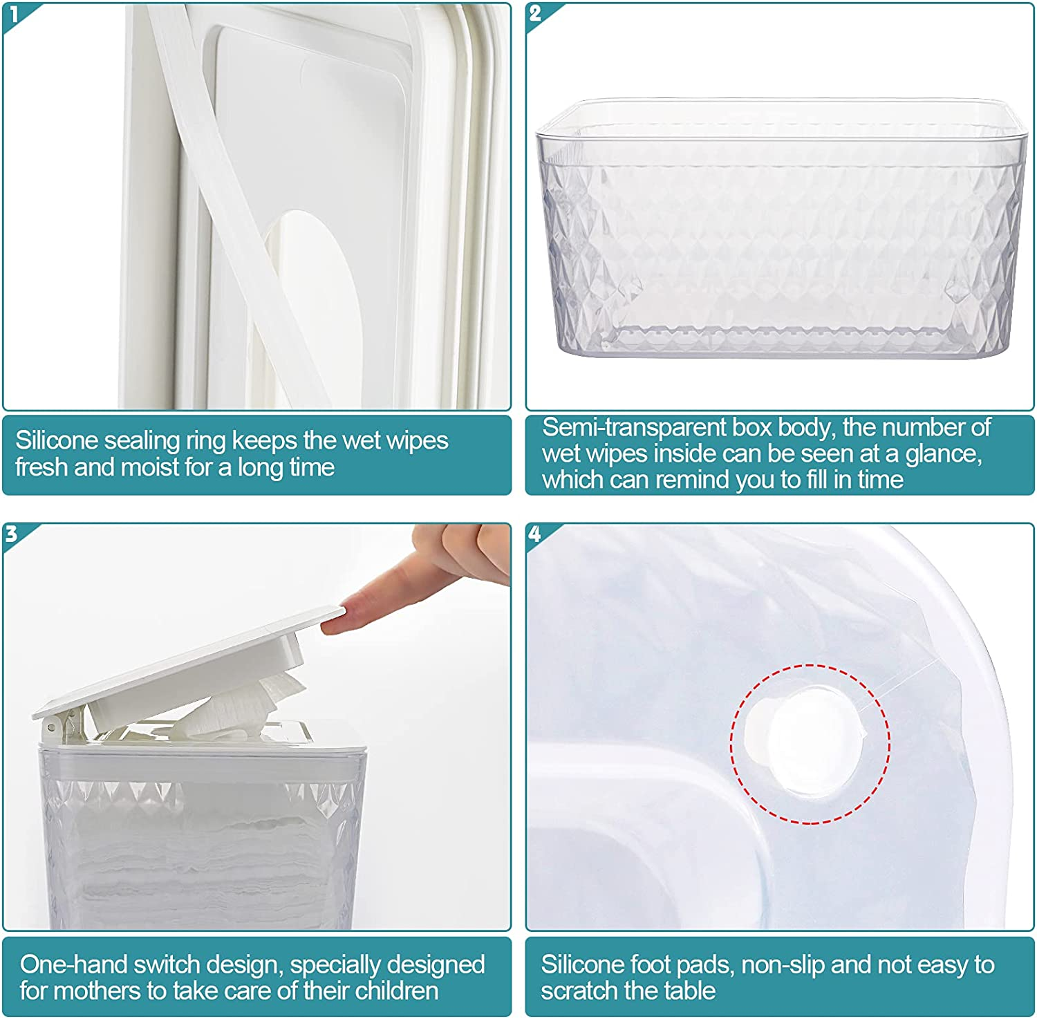 Wipes Holders, Dustproof Large Capacity Wipes Dispenser Box Case with Lid Keep Diaper Wipes Fresh (White) image number 2