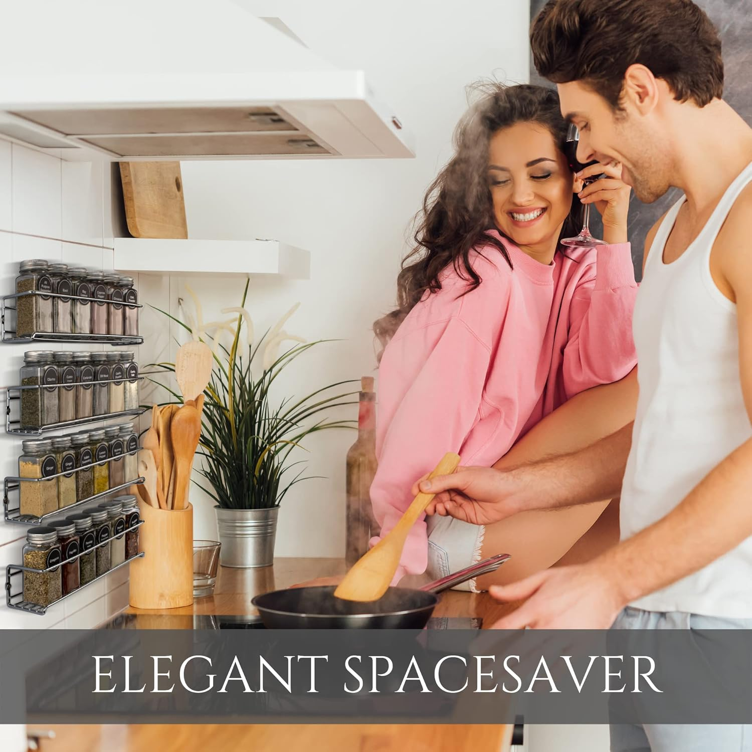 Gorgeous Spice Rack Organizer for Cabinets or Wall Mounts - Space Saving Set of 4 Hanging Racks - Perfect Seasoning Organizer for Your Kitchen Cabinet, Cupboard or Pantry Door image number 3