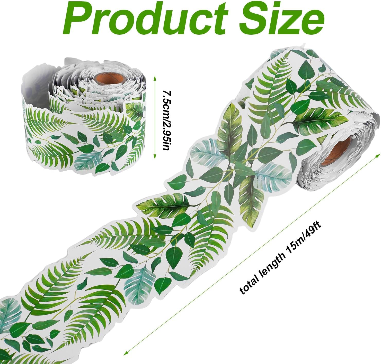 Bulletin Board Border Sticker, 49Ft Classroom Border Trim Eucalyptus Themed Border Sticker for Photo Wall Bulletin Boards Chalkboard Leaves Greenery Decoration