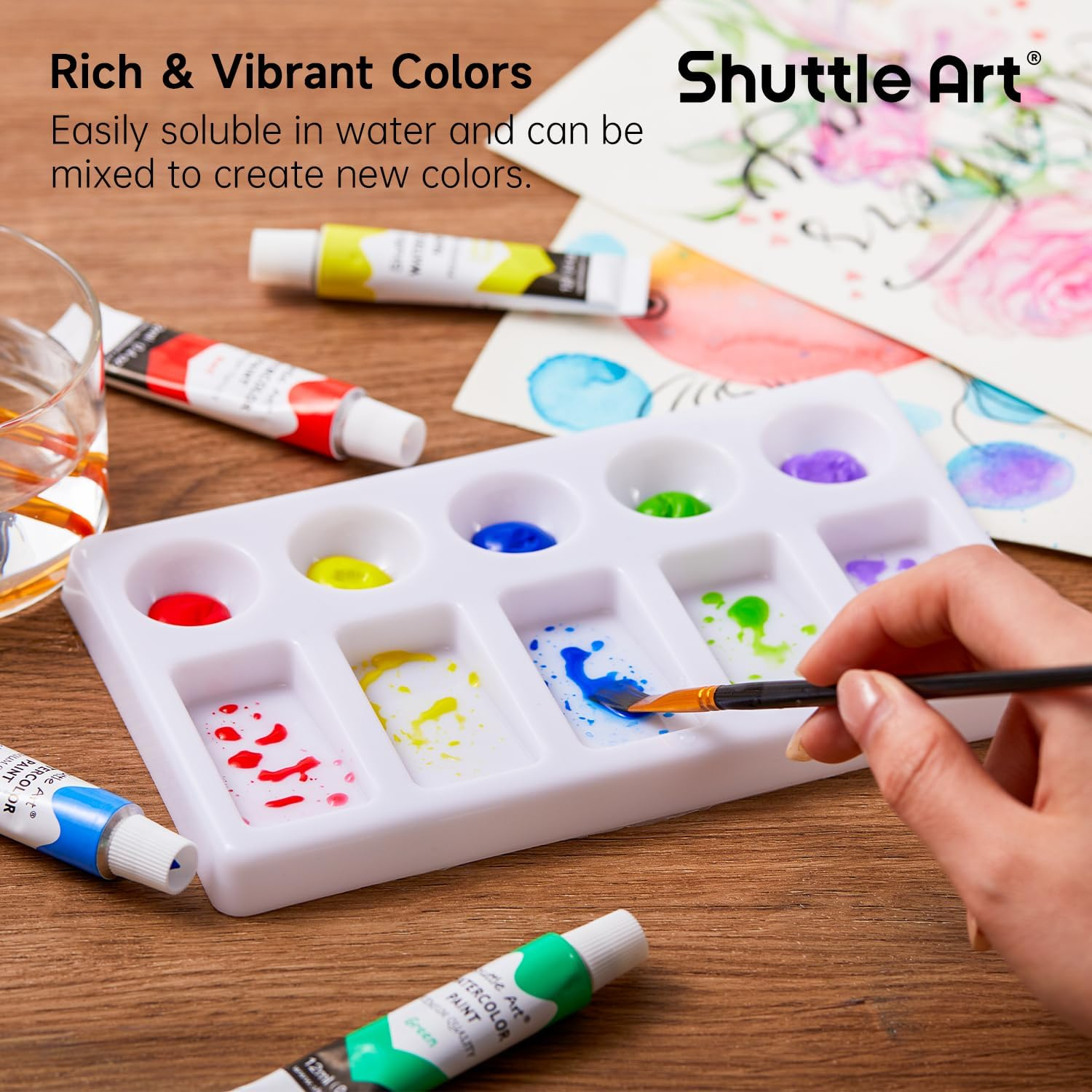 Shuttle Art 48 Pack Watercolour Paint Set, 36 Colours Watercolour Paint in Tubes (12Ml Each) with 10 Brushes, 1 Watercolour Pad, 1 Palette, Premium Watercolour Kit for Artist, Beginners, Kids image number 3