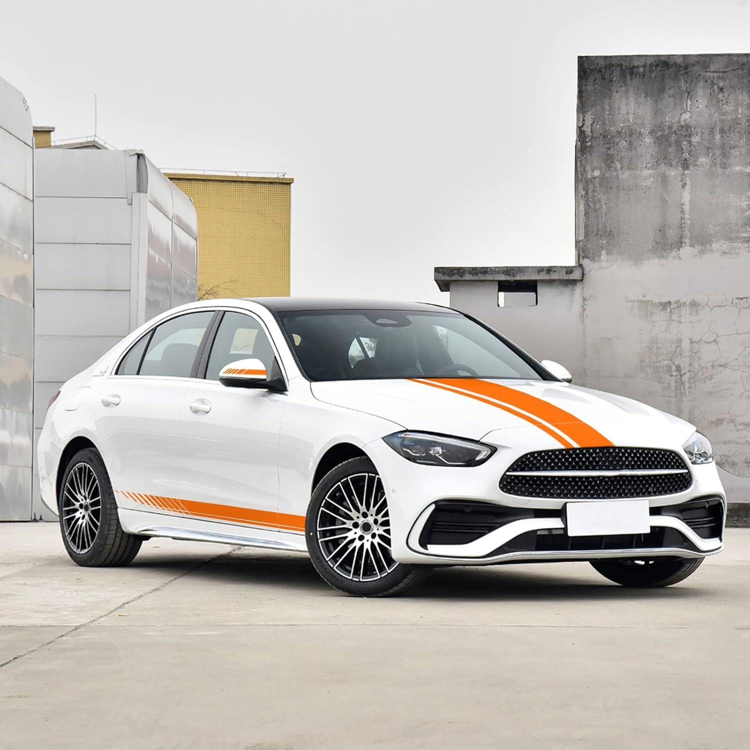 5PCS Car Hood Car Body Rearview Mirror Modified Sport Style Stripe Sticker Graphic Vinyl Racing Stripe Decal Decoration Accessories Sticker for Cars Orange - Grey image number 6