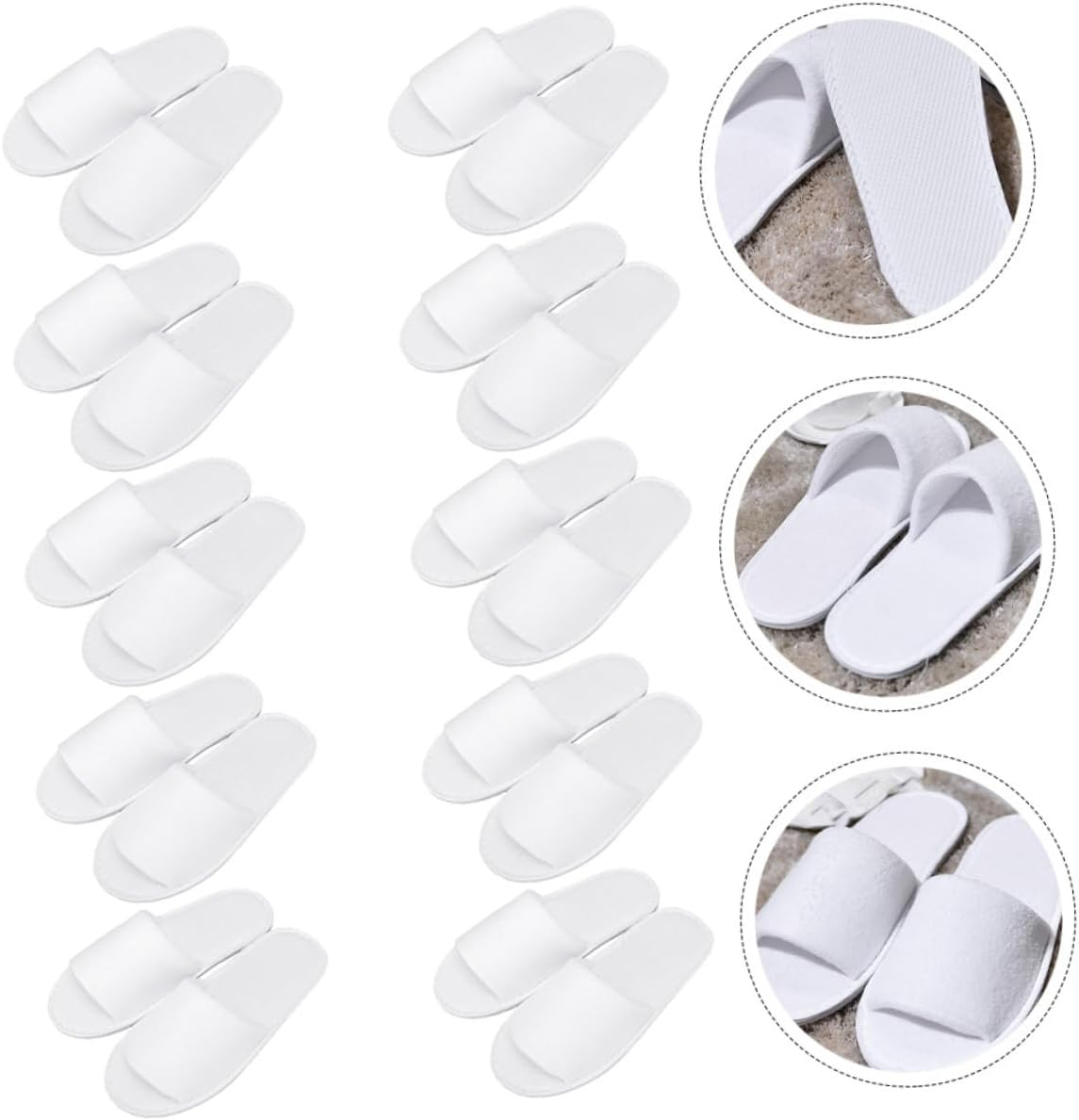 Disposable Half-Cover Spa Slippers 10 Pairs White Terry Cloth Travel Slippers for Adults One-Time Use Hotel Guest Footwear image number 1
