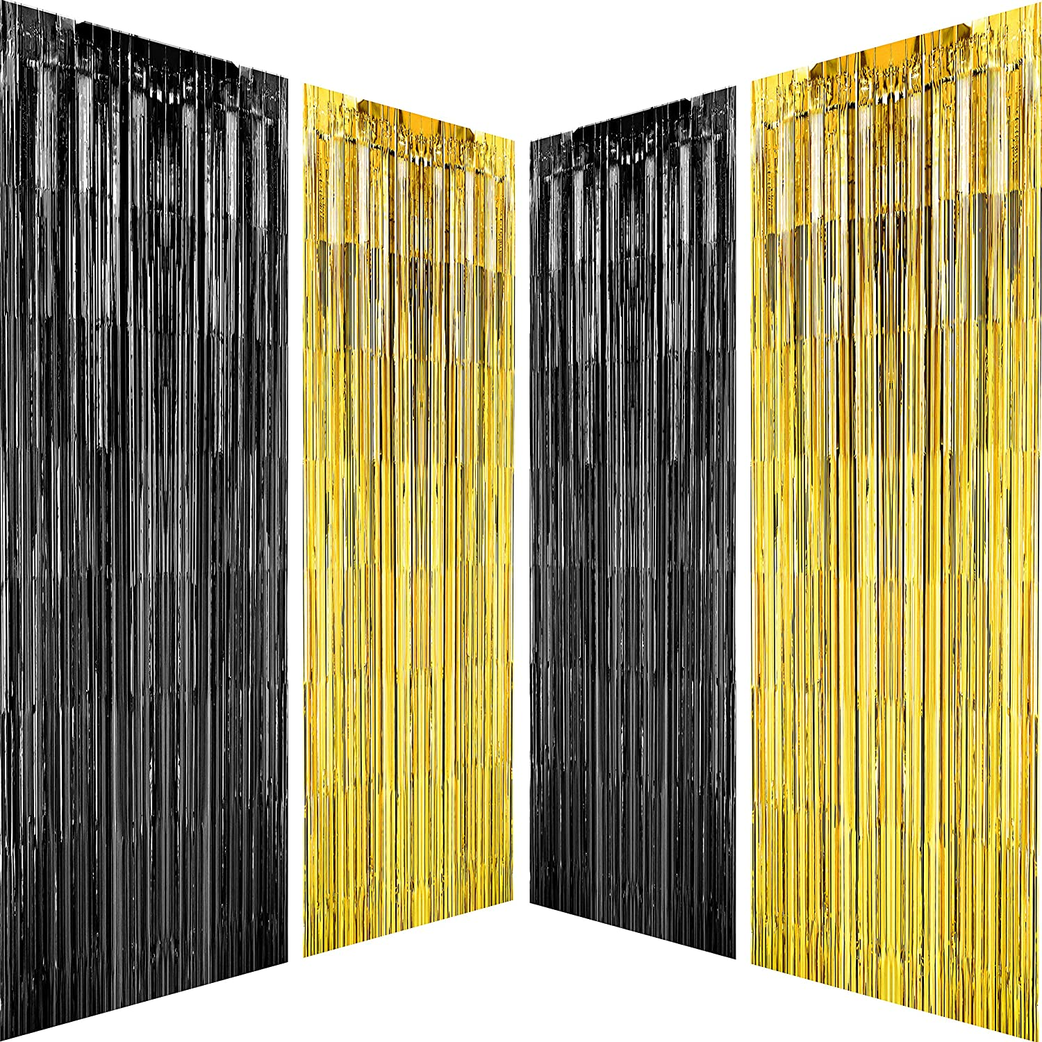 Black Gold Party Tinsel Foil Fringe Curtains - Bachelorette Wedding Graduation New Years Wild One 1920S Birthday Baby Shower Party Decor Photo Booth Backdrops Decorations, 4Pc image number 1