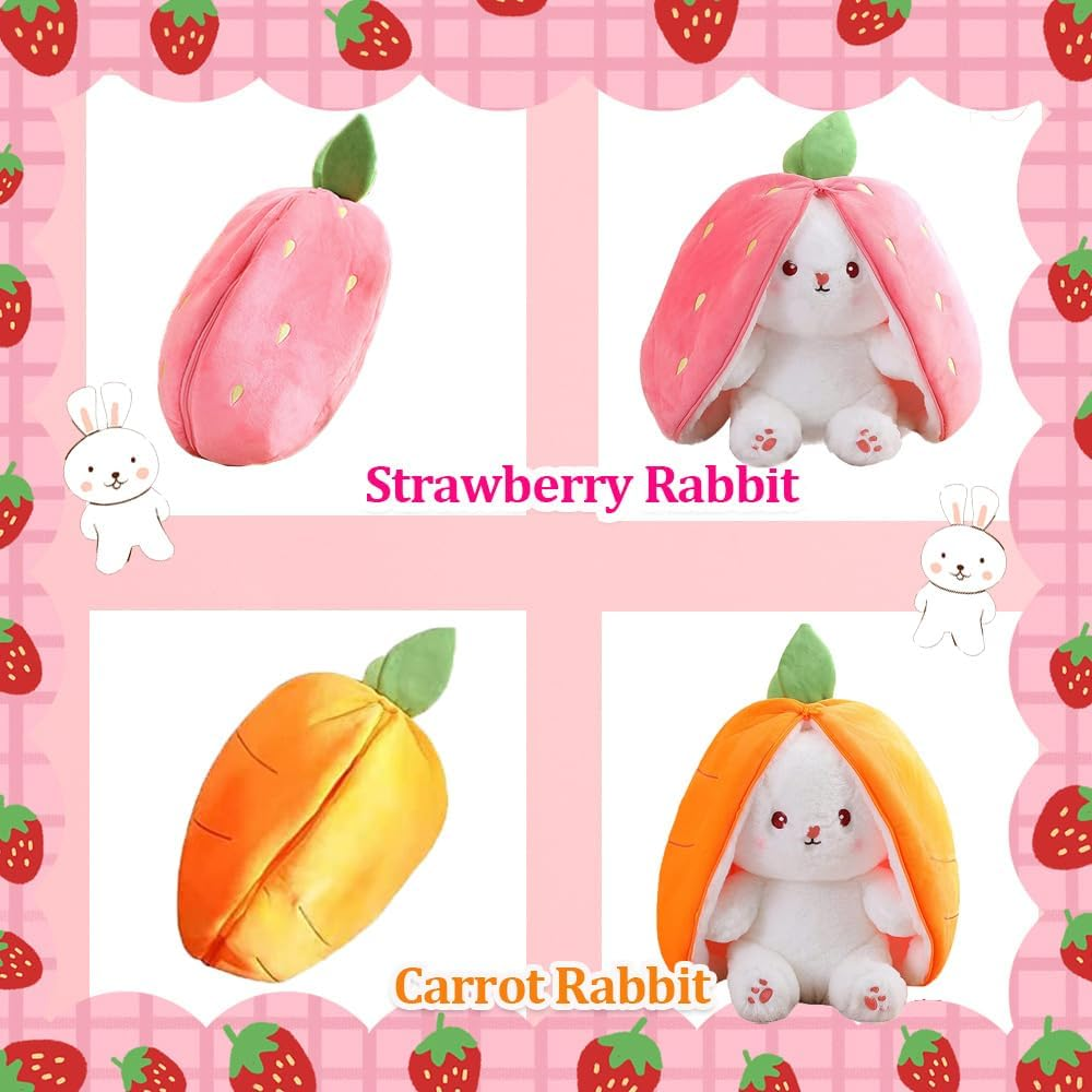 Bunny Stuffed Animal, Reversible Strawberry Rabbit Plush, Super Soft Strawberry Bunny Plush, Gifts for Boys and Girls, Children'S Room Decoration (Strawberry, 9.8 In) image number 1