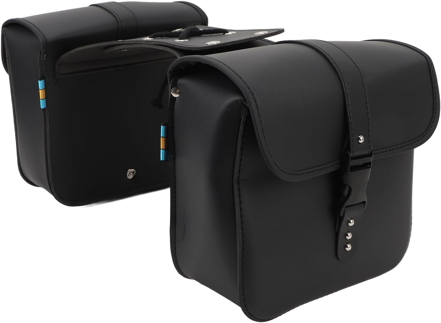 Motorcycle Saddlebags, High Capacity with Rope, Waterproof PU Leather Saddle Bags 1 Pair, Universal Motorbike Side Bag, Easy Installation, Black image number 6