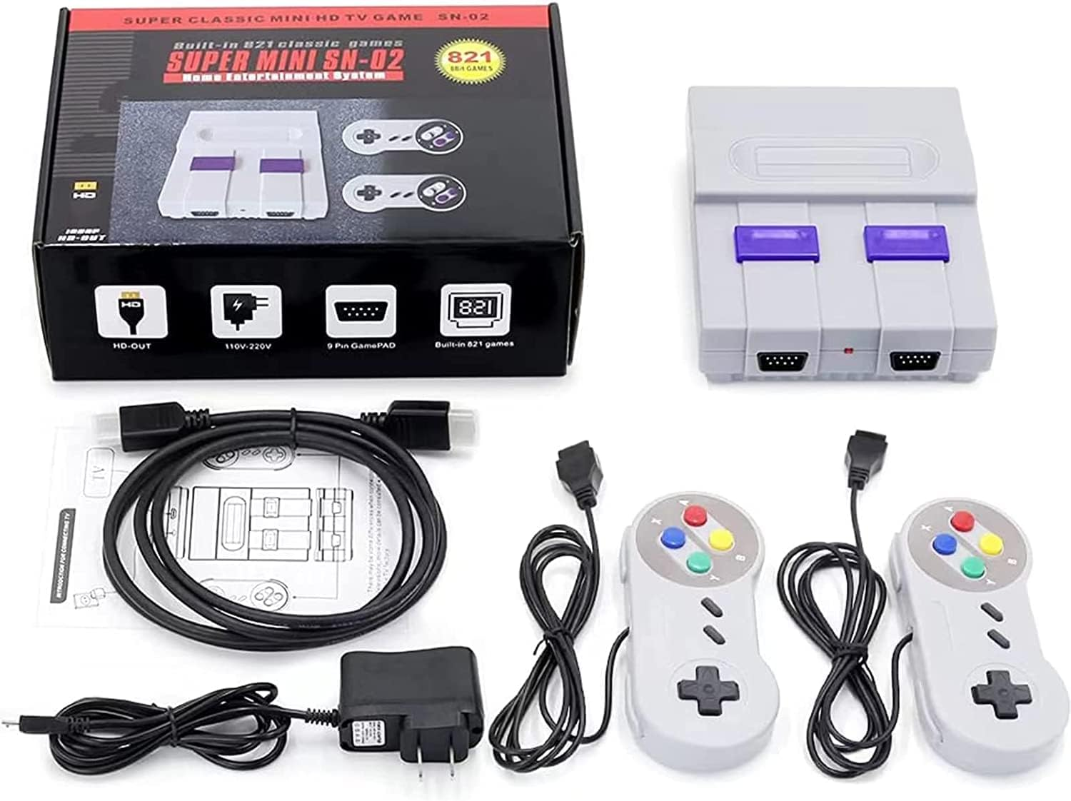 Super Retro Game Console Classic Mini HDMI System with Built in 821 Old School Video Games, Super Classic Edition System, Plug and Play image number 1