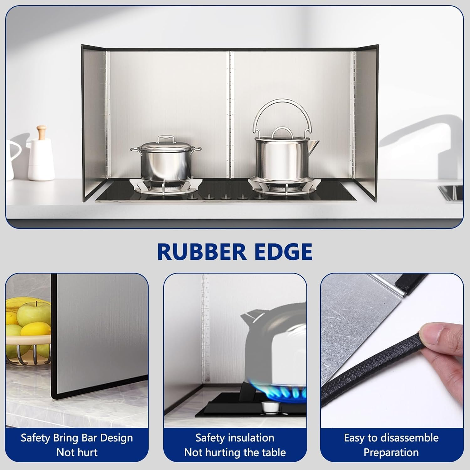 4 Sided Splatter Guard, 80 * 40 * 40CM Grease Foldable Splatter Guard for Stove Stainless Steel Oil Splatter Screens Backsplash for Fine Mesh Oil Splash Guard anti Splatter Shield Guard image number 3