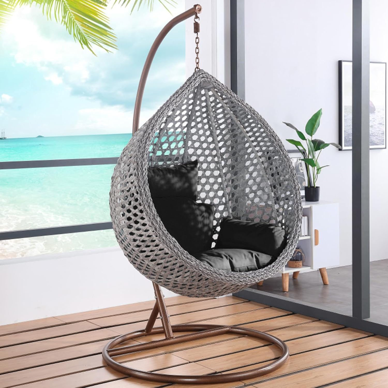 Egg Chair Cushion, 124 X 124Cm Soft Fluffy anti Slip Thick Chair Cushion, Washale Solid Color Swing Chair Seat Pad for Balcony, Courtyard (Black) image number 3