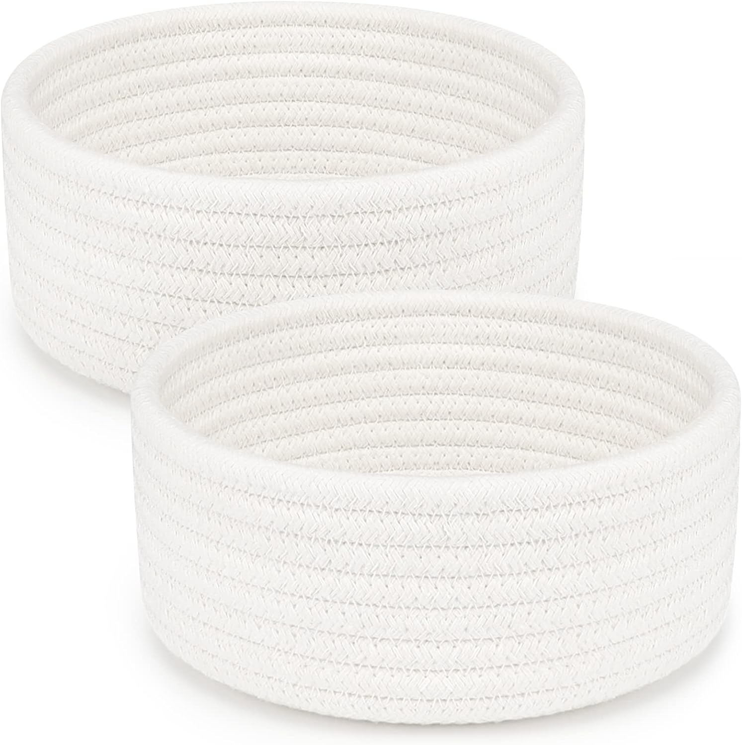 Abenkle 2 Pack Small Baskets, Cotton Rope Woven Basket, Cute Mini Tiny Storage Baskets, Decorative Boho Basket for Nursery Living Room Bedroom Montessori Shelf, Empty Gift Basket - White