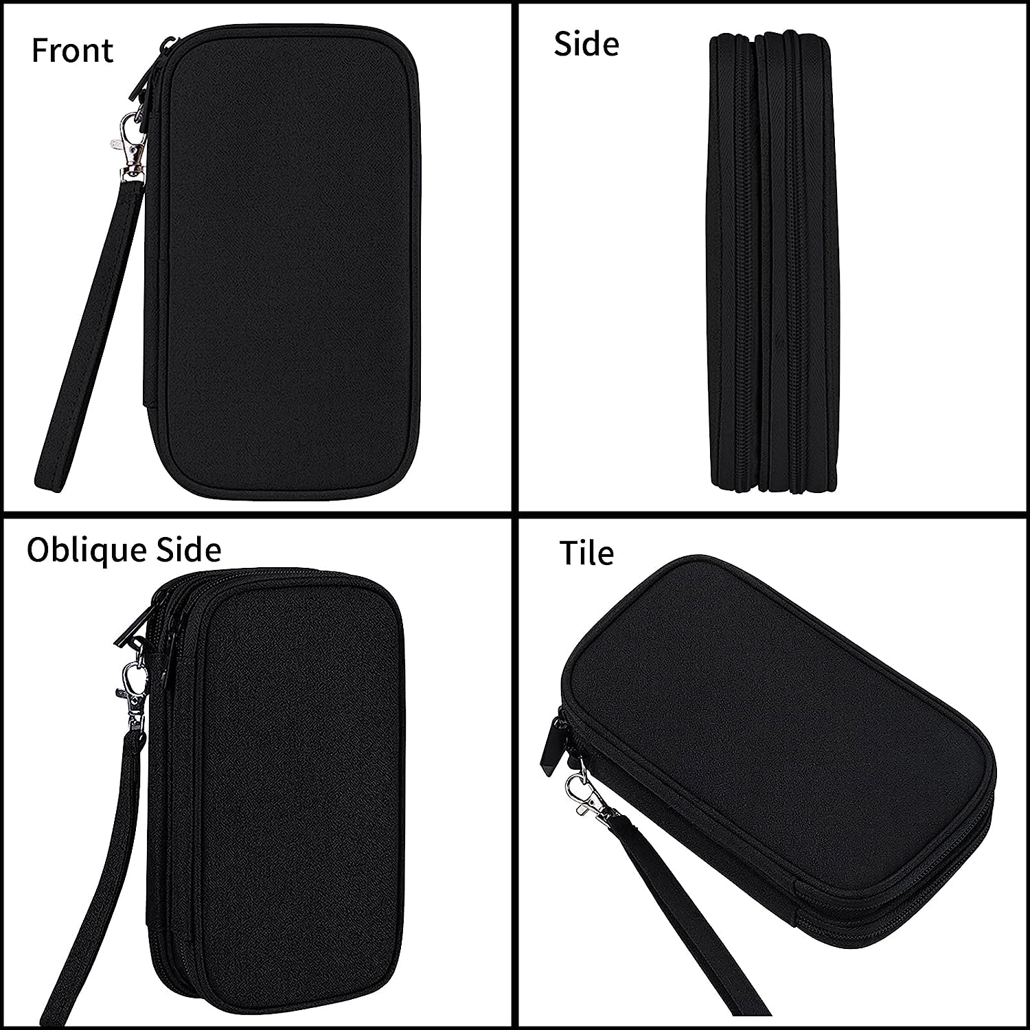 Electronics Travel Cord Organizer Bag, Double Layers Travel Cable Storage Carry Case, Water Resistant Small Tech Accessories Pouch for Charger, Power Bank, Mouse, Earphone, SD Card (Black) image number 4