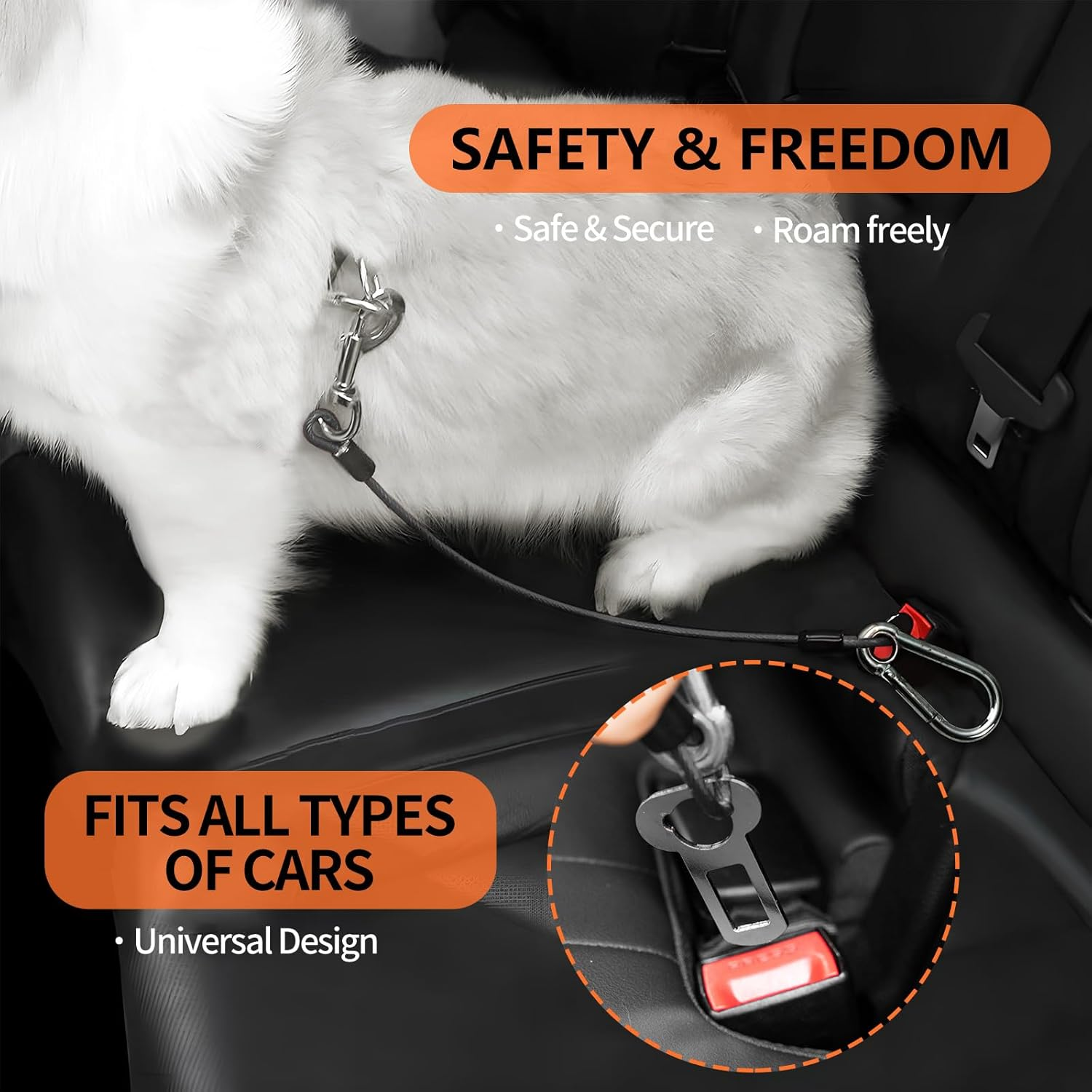 Dog Seat Belt for Car, 2Pcs Dog Car Harness of Coated Wire Leash, Double Clip Dog Seatbelt Safety Restraint, Chew Proof Dog Tether Cable for Car, 24Inch, Black image number 1