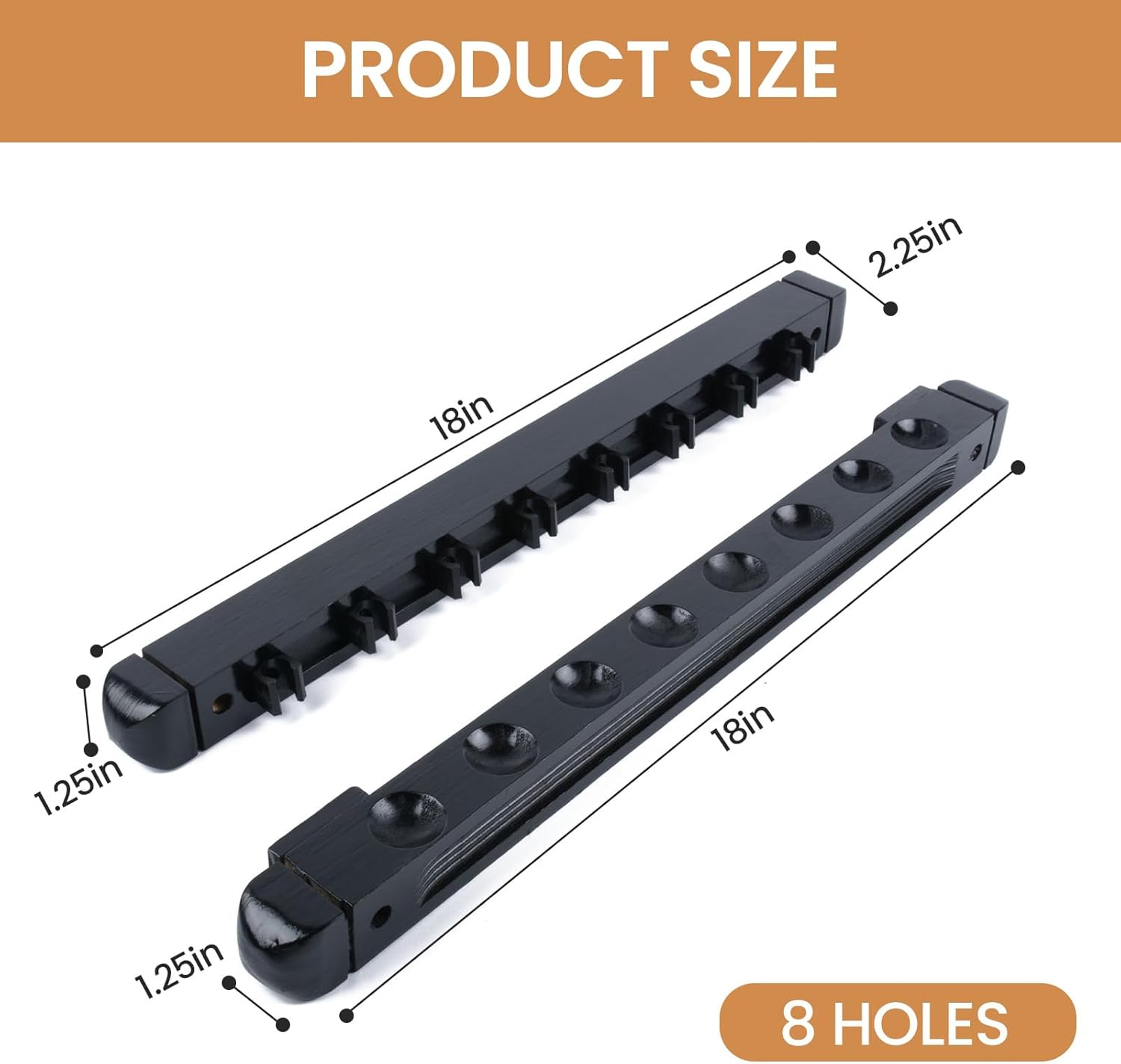 Pool Stick Holder for Pool Cue Storage, Wooden Pool Cue Rack Wall Mount Organizer,Solid Wood Cue Rack with 8 Holes image number 2