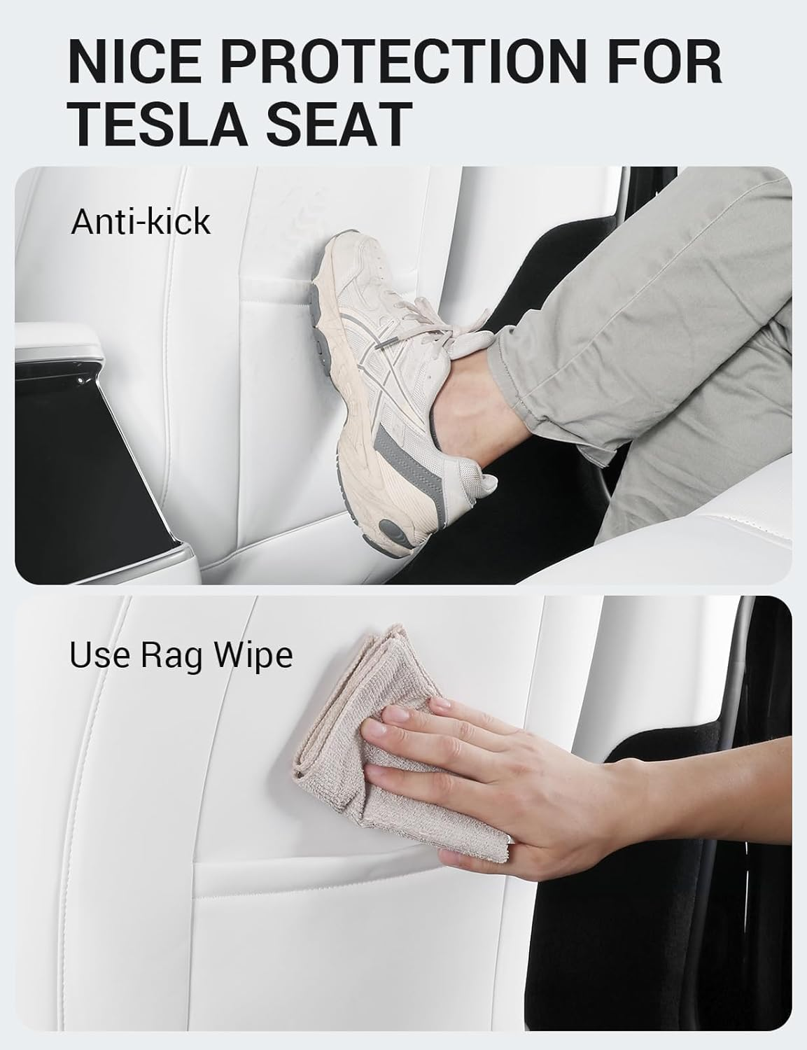 VINBY for Model 3 Y Leather Seat Back Protector Mats(Set of 2),Kick Protector Backseat Mats for Kids,Protect from Mud, Stains, Scratchessuitable for Model Y 3 Assesories (White) image number 3