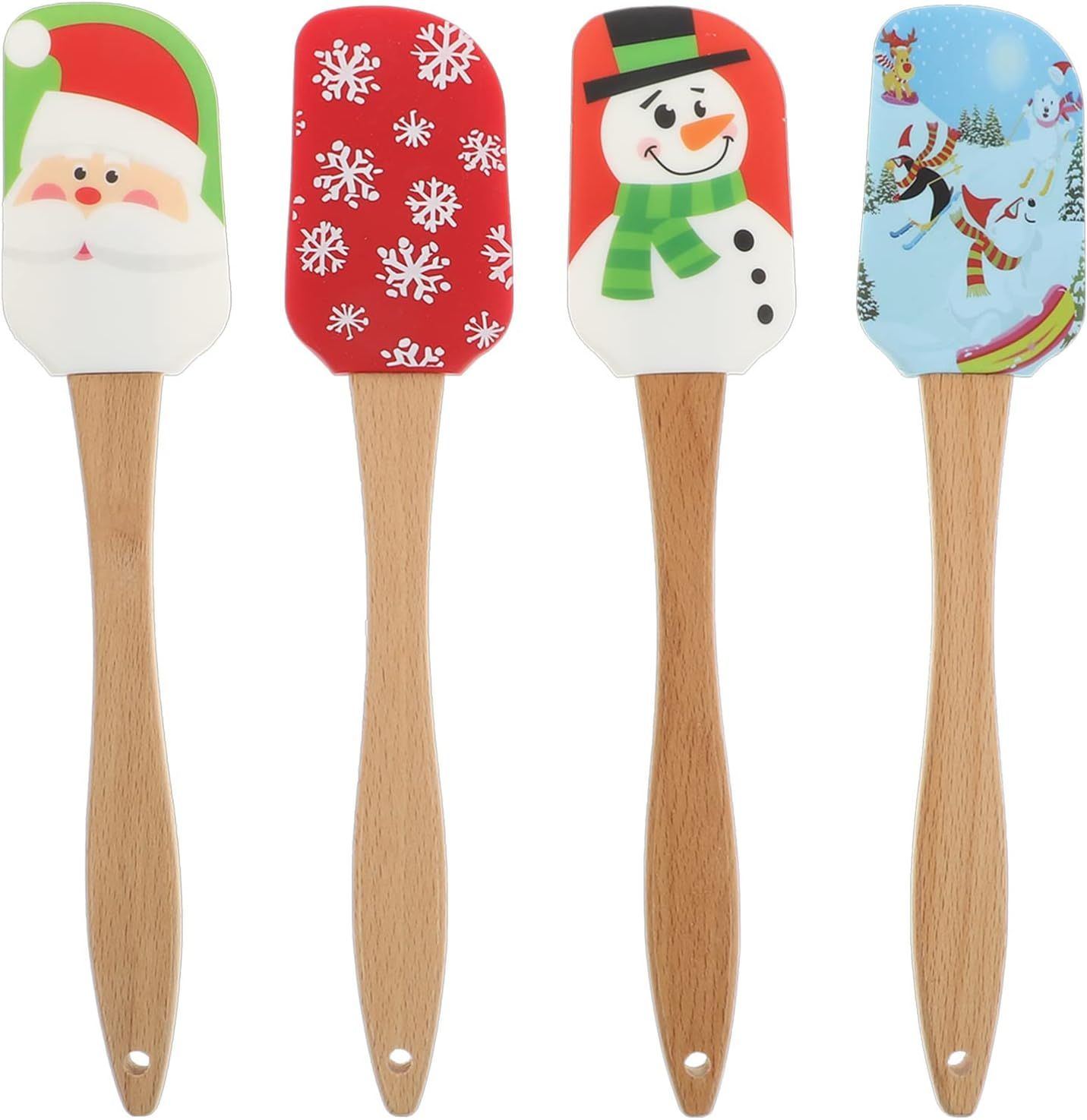4Pcs Christmas Spatulas for Baking,Christmas Spatula Set Kitchen Christmas Silicone Spatula Set with Wooden Handle for Baking Cooking and Christmas image number 6