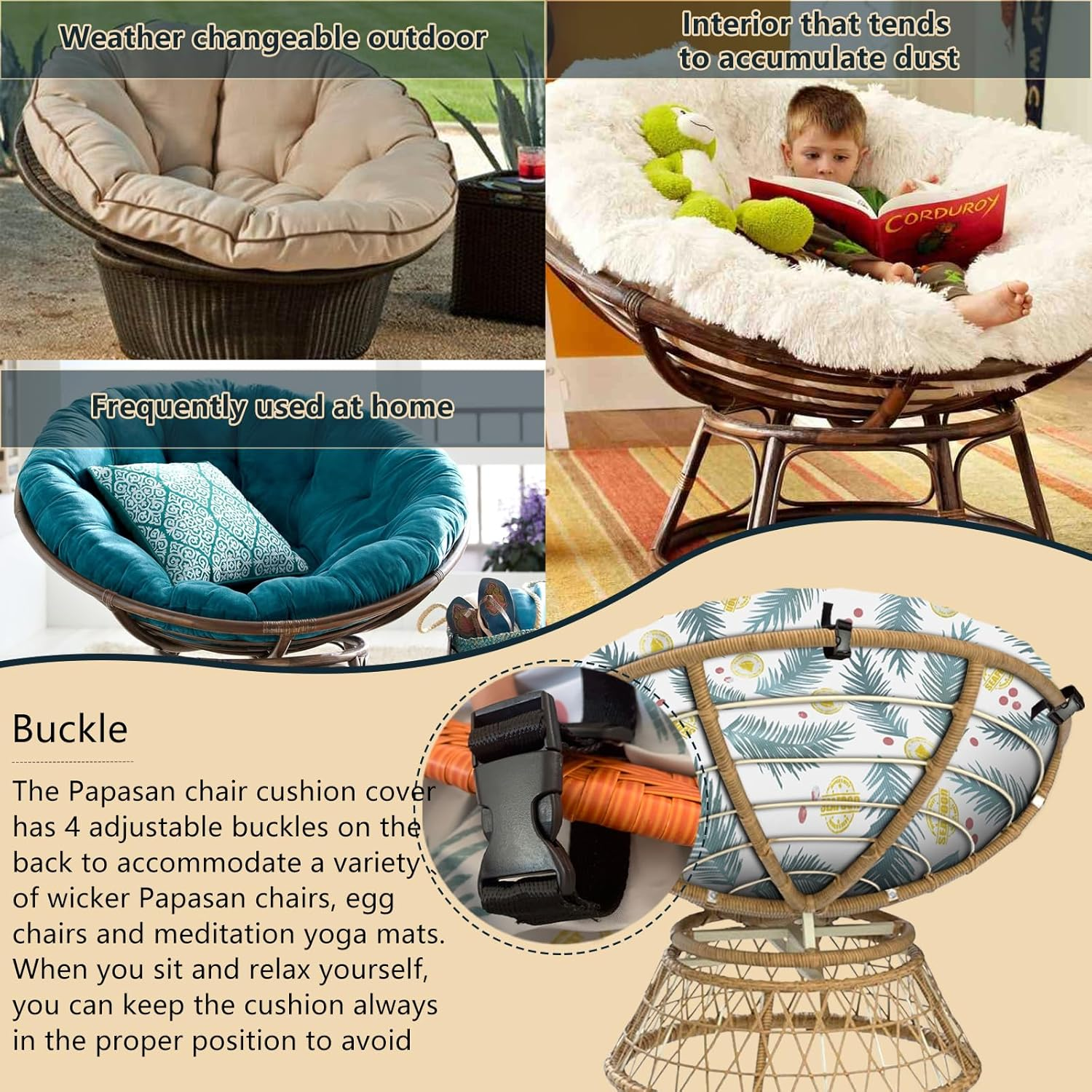 Papasan Cushion Covers 50" D - Blue Leaf Flower Color 600D Waterproof Heavy Duty Oxford Cloth Outdoor Patio Zippered Papasan Cushion Cover image number 1