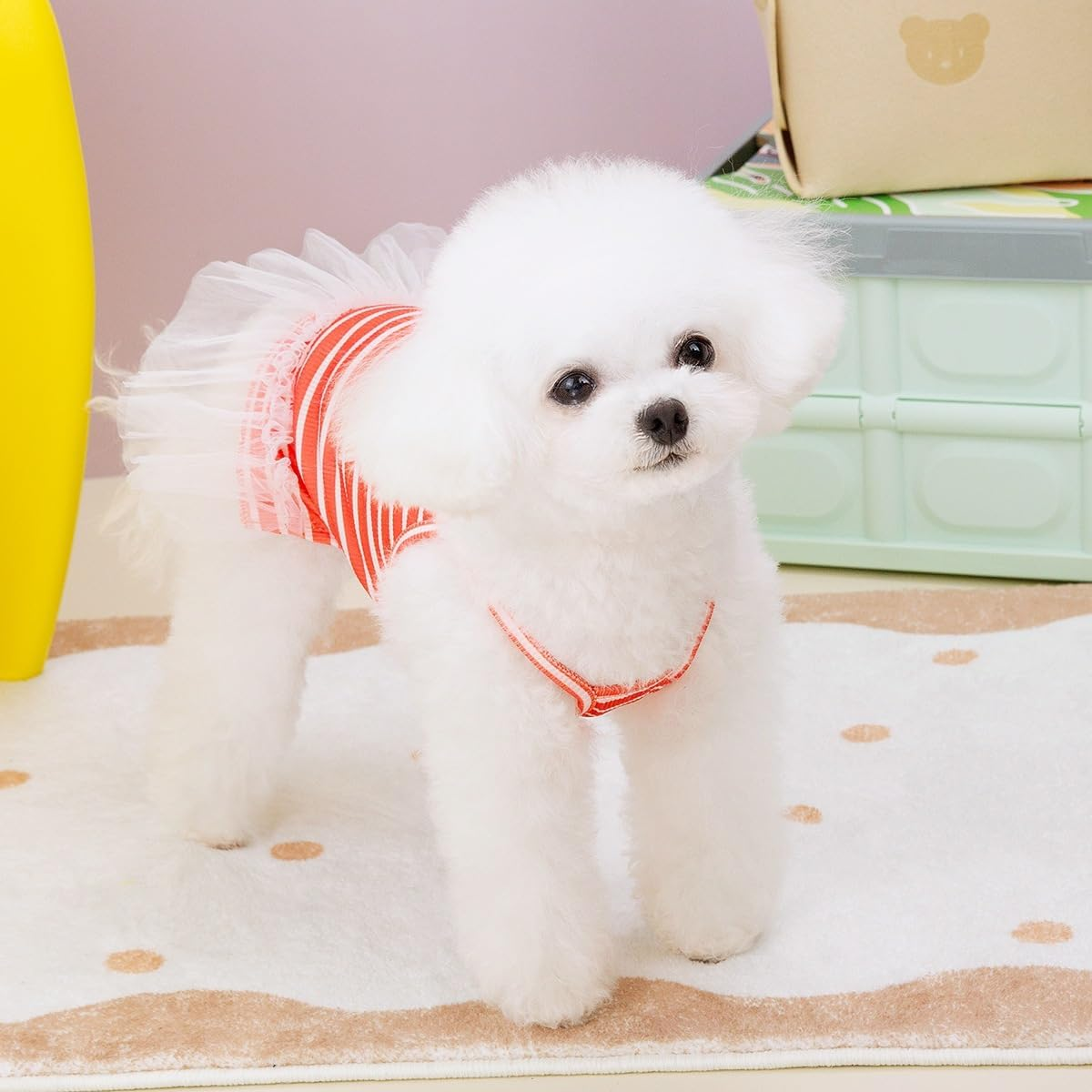 Knitted Dog Dress for Small Dog Striped Pet Pullover Strap Dress Stretchable Summer Clothes Breathable Puppy Tulle Skirt (Red, XS)