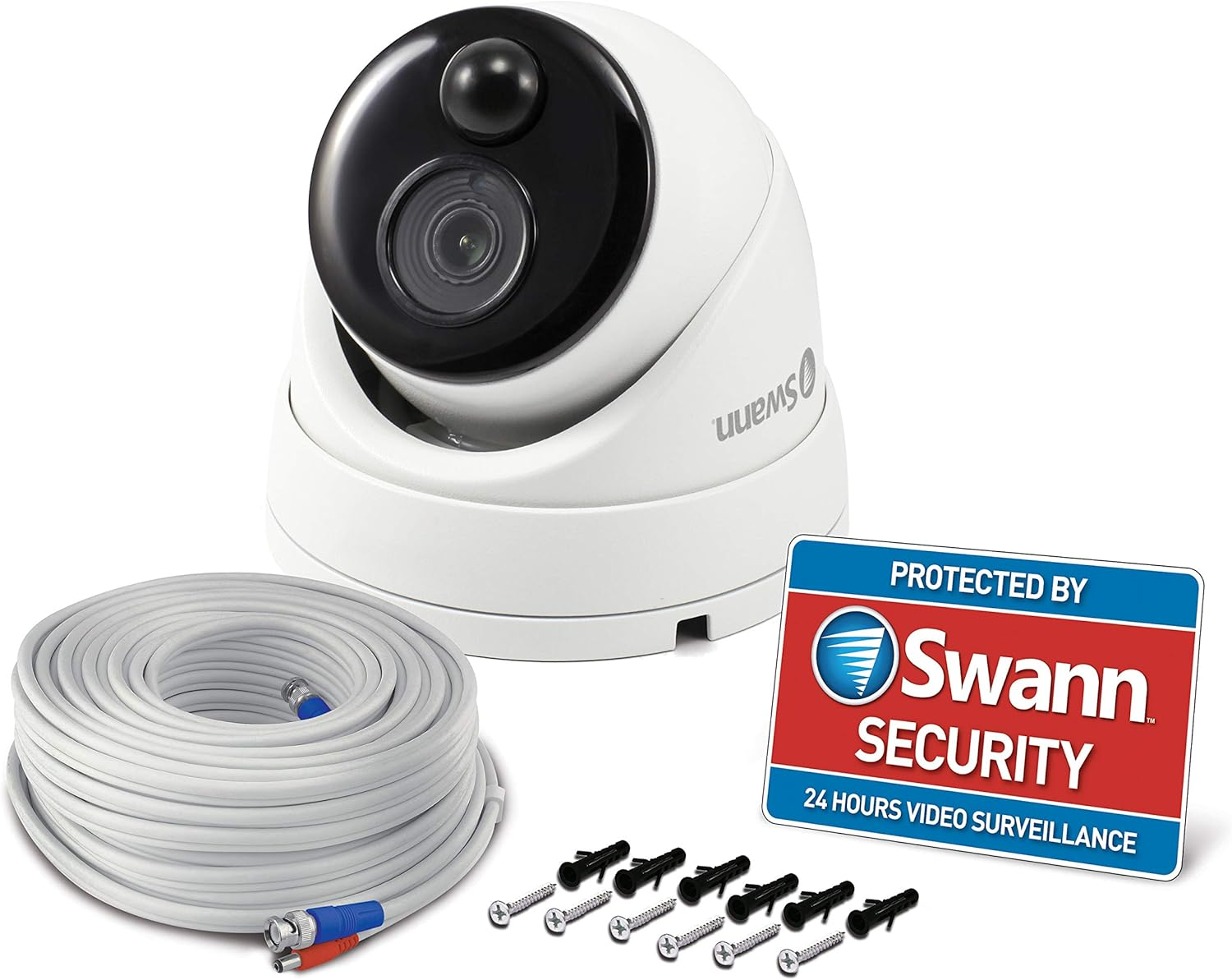 Swann Home Security Camera with 1080P White Dome Camera PIR Motion Sensor,Indoor and Outdoor Waterproof DVR Surveillance Camera Systems,Color Night Vision,Heat Motion Detection (Pack of 1) image number 6