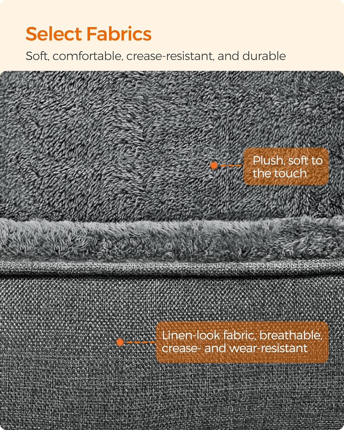 Feandrea PGW10GG Dog Bed Linen Look Dog Basket Raised Edges Non-Slip Backing Removable Washable Cover Medium for Small Dogs 70 X 55 X 21 Cm Light Grey image number 6