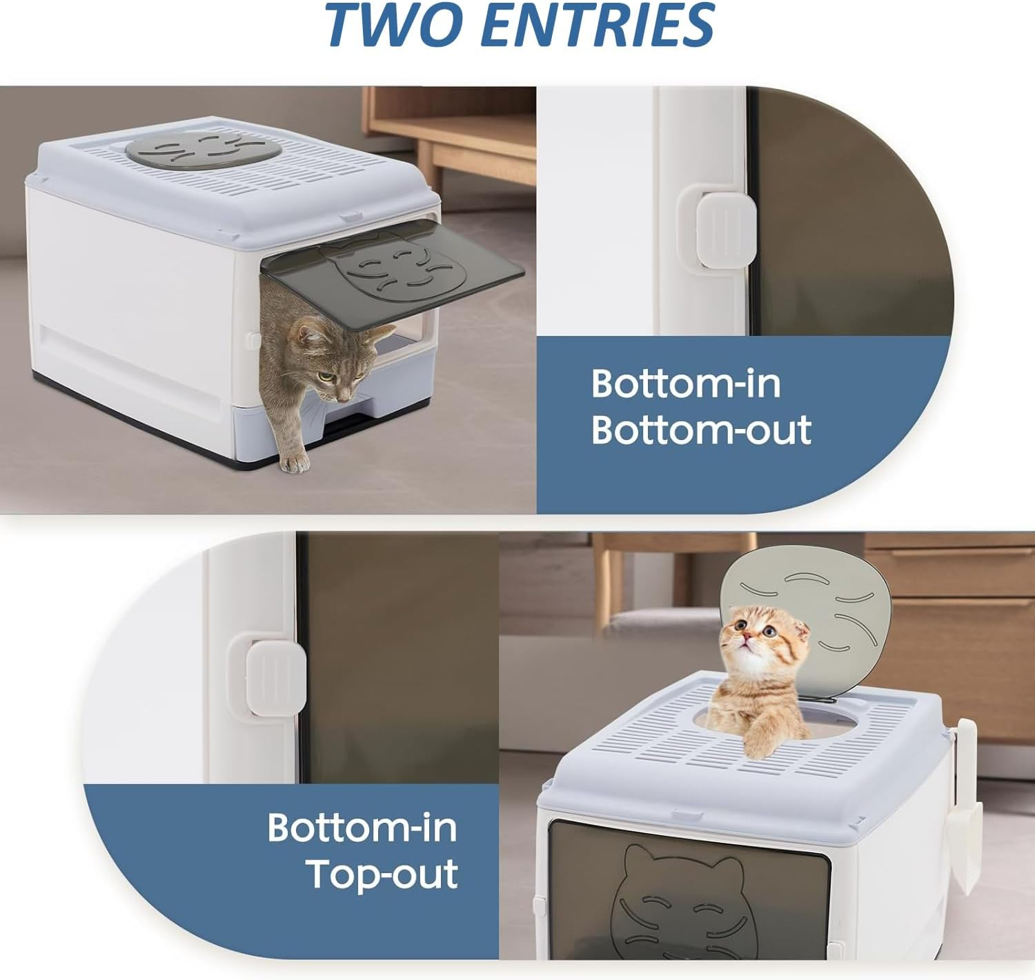 Large Enclosed Cat Litter Box with Lid &ndash; Foldable Hooded Odorless Cat Toilet with Litter Scoop, Self Groomer Deodorizer Filter, Front Entry & Top Exit, Easy to Clean and Install image number 3