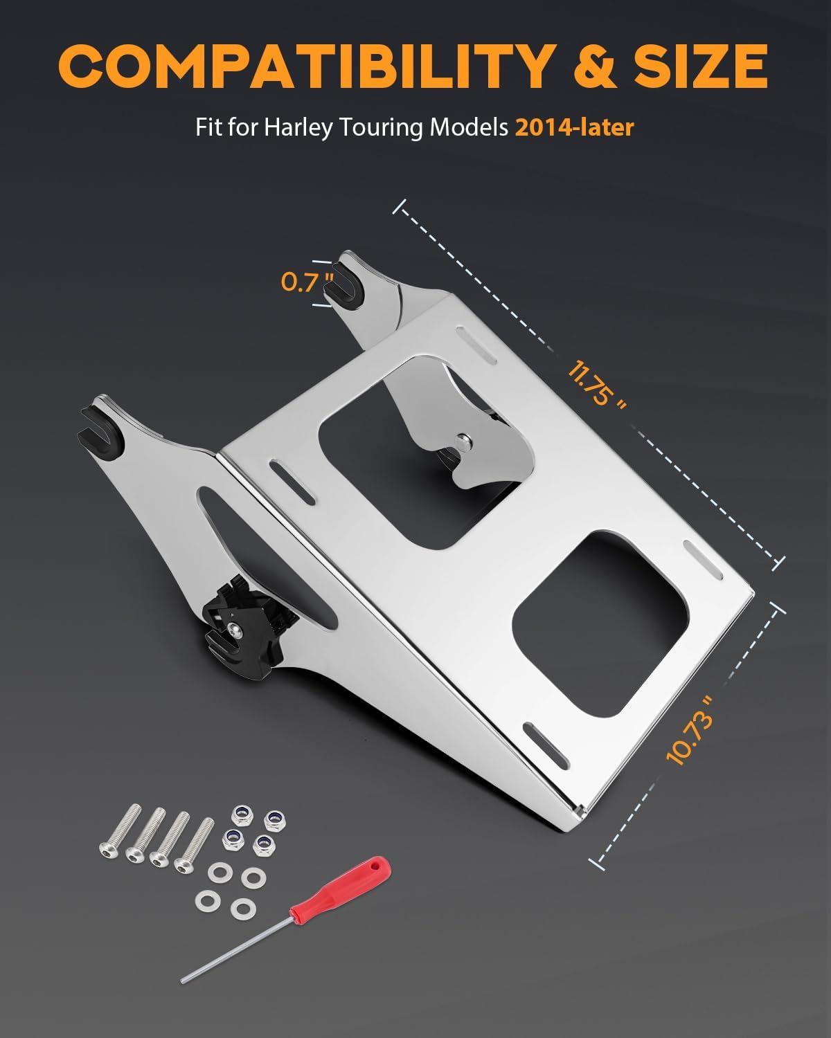 PBYMT Tour Pack Mount Thicker Tour Pack Bracket Detachable Two-Up Luggage Rack Fits for Harley Davidson Touring Street Glide Road King Electra Glide 2014-2025,Chrome image number 2