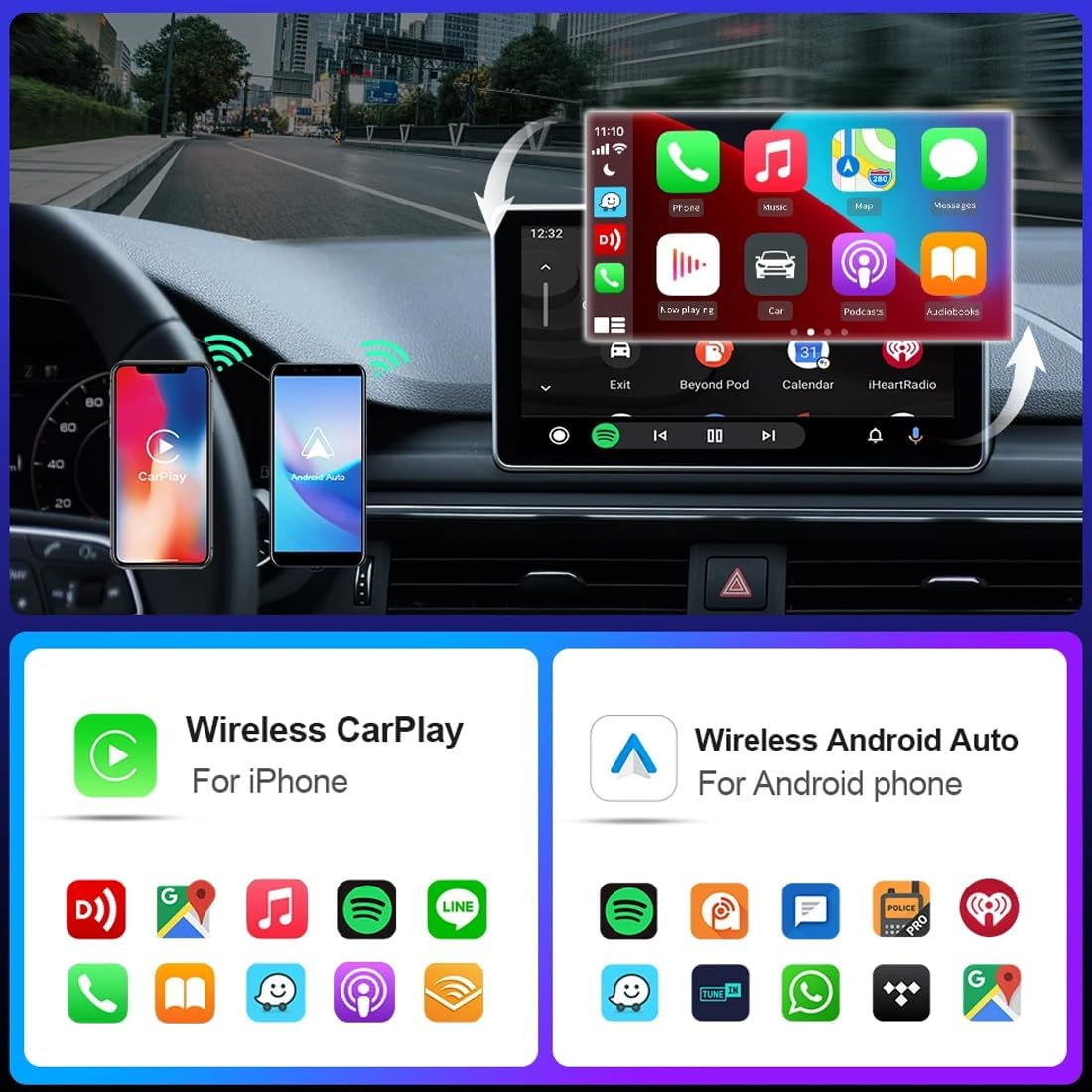 2 in 1 Wireless Carplay Adapter & Wireless Android Auto Car Adapter, Wireless Carplay Adapter for Wired Carplay & Wired Android Auto Car Converts Wired to Wireless for Cars from 2014 & Iphone Ios 8+ image number 2