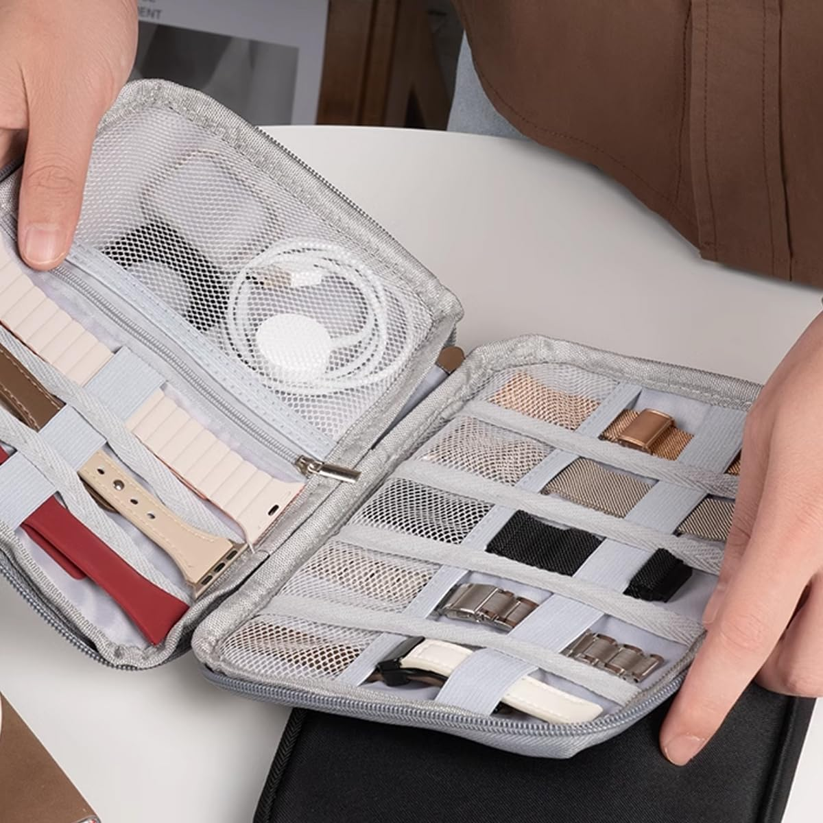 Watch Band Organizer Bag Watch Dial Organizer Data Cable Hard Drive Travel Organizer Bag (Gray) image number 6